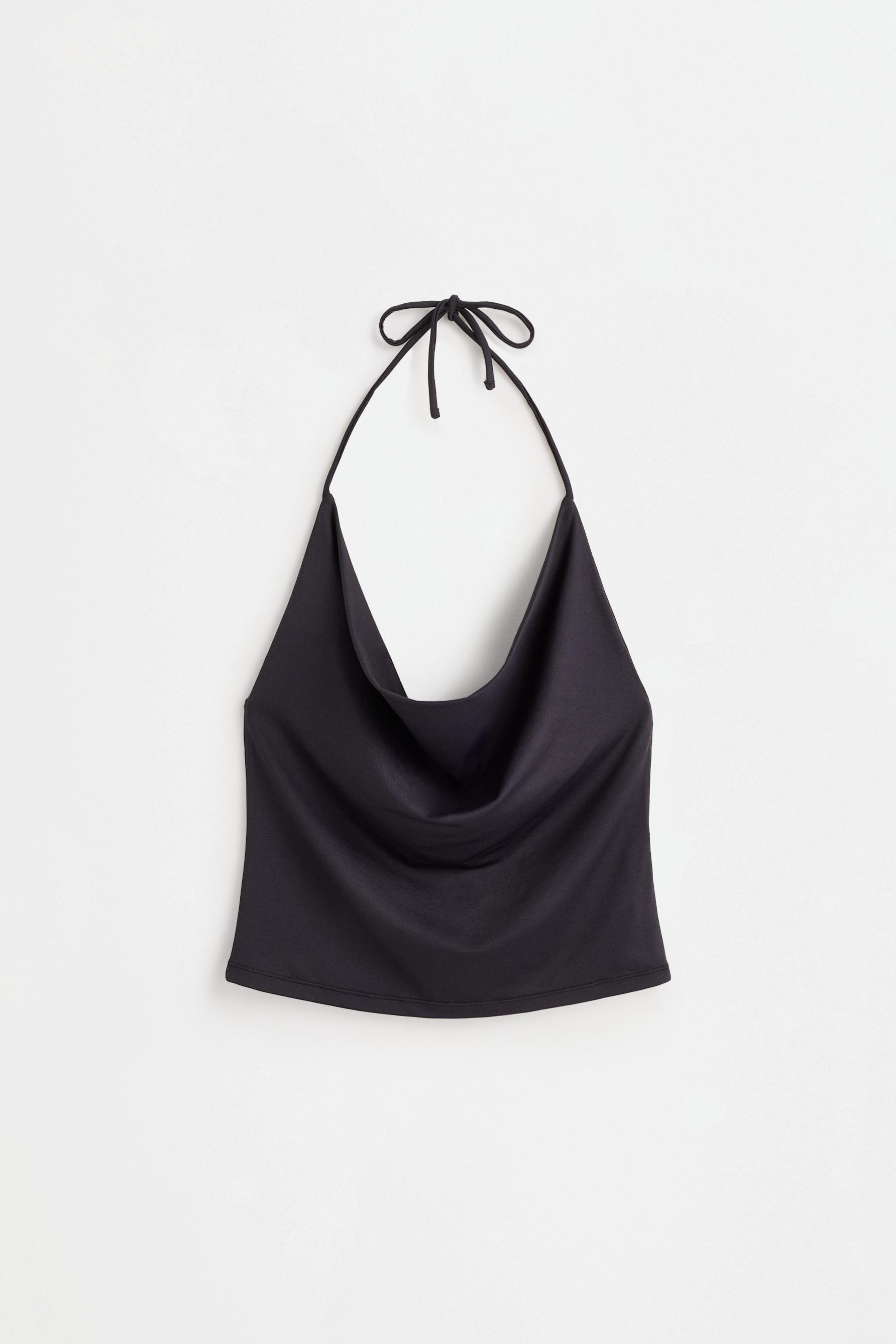Draped halter top — BLACK