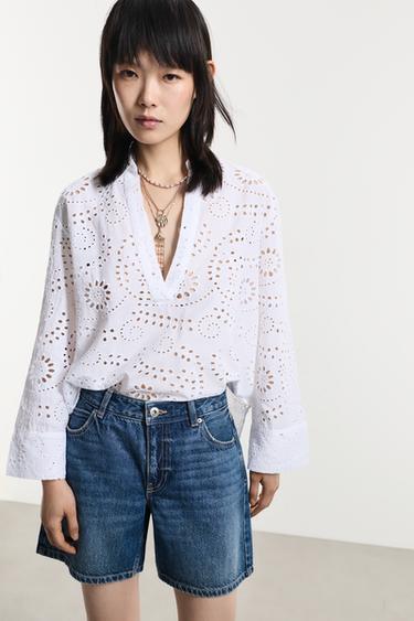 Oversize Swiss embroidery shirt — WHITE 1