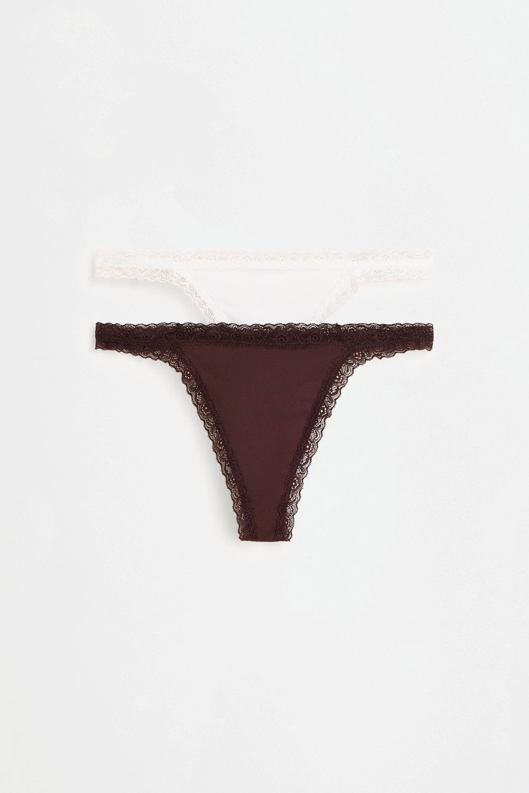 Lace Detail Thong (2-Pack) — WHITE