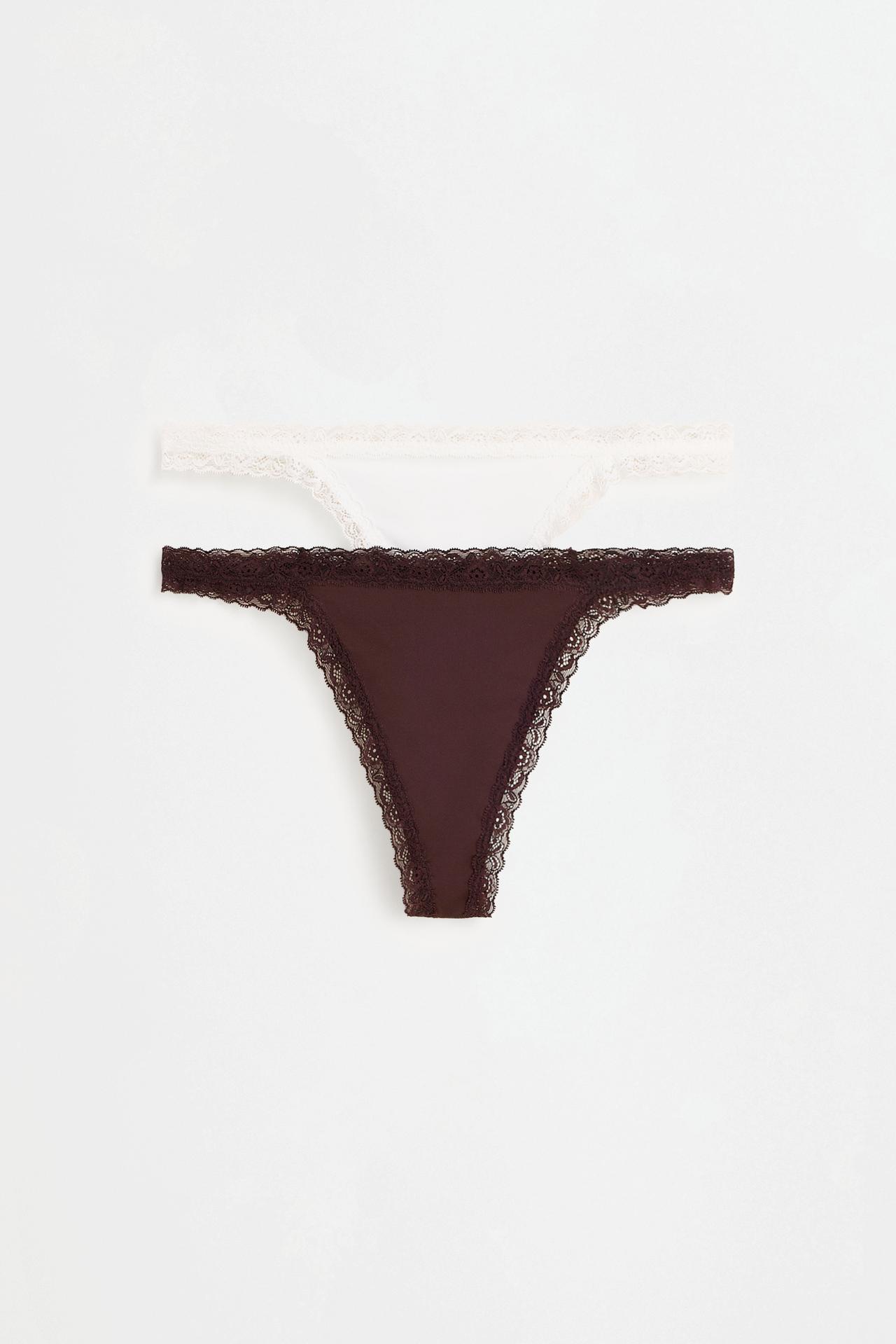 Lace Detail Thong (2-Pack) — WHITE