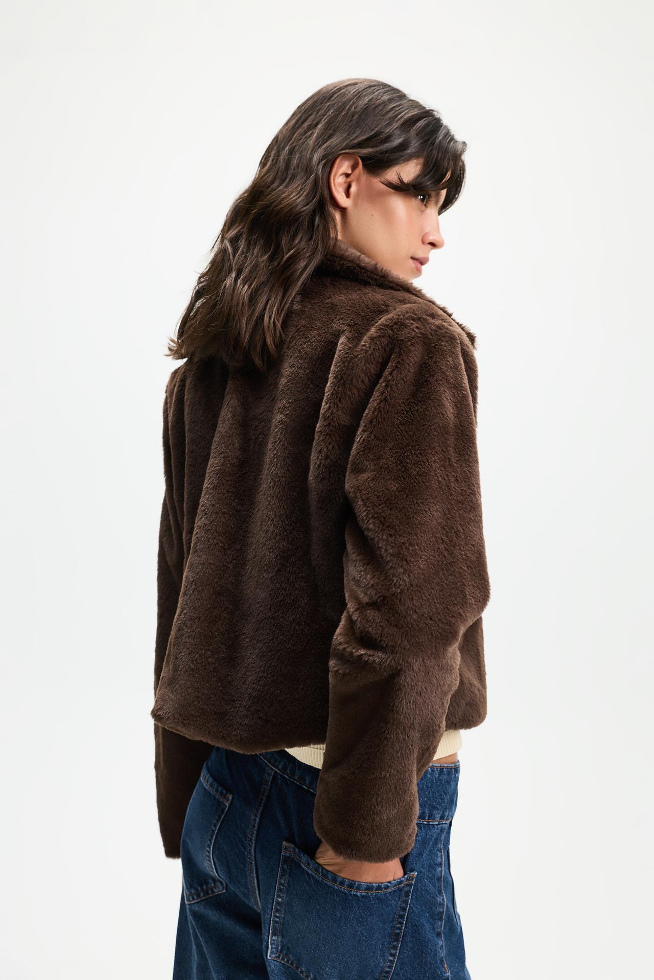 Faux fur jacket — DARK BROWN