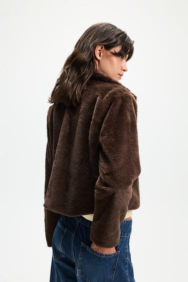 Faux fur jacket — DARK BROWN 4