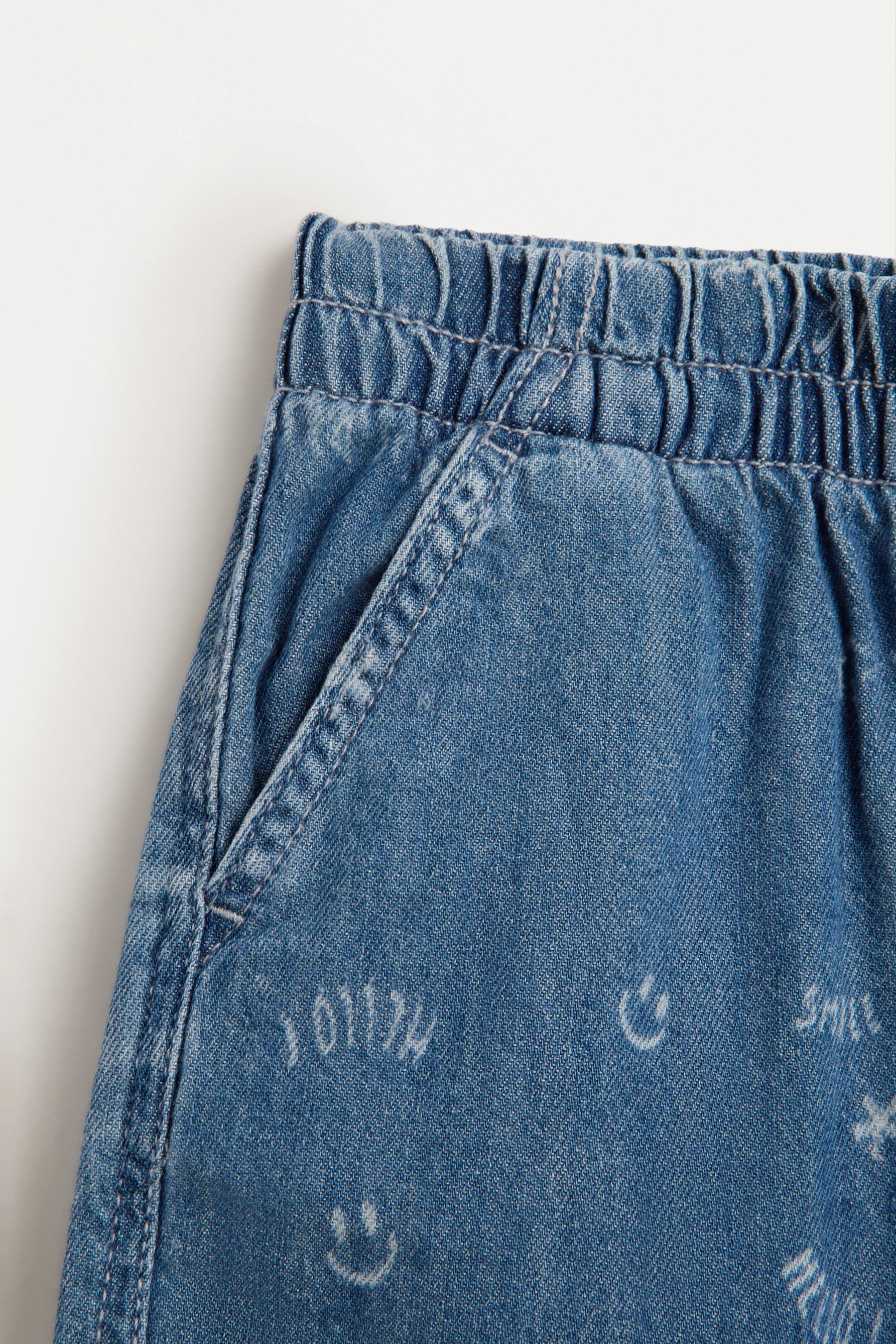 Printed denim jogger Bermuda shorts — FADED NAVY