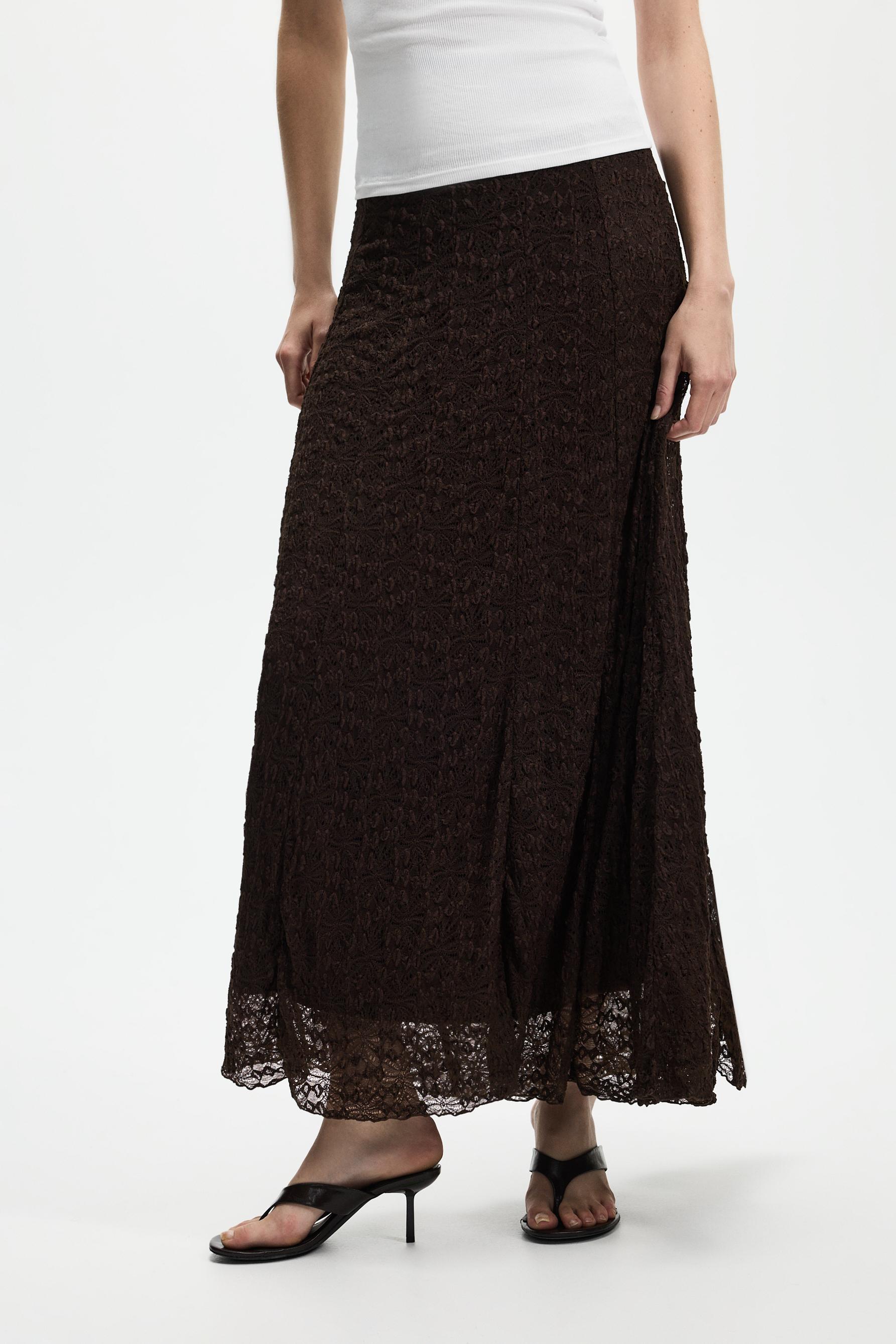 Lace midi skirt — CHOCOLATE