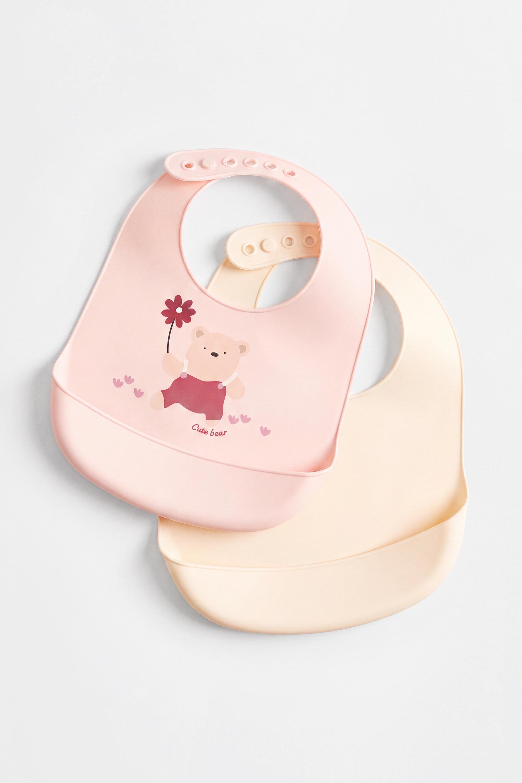 Silicone bear bibs (Pack of 2) — PINK/WHITE