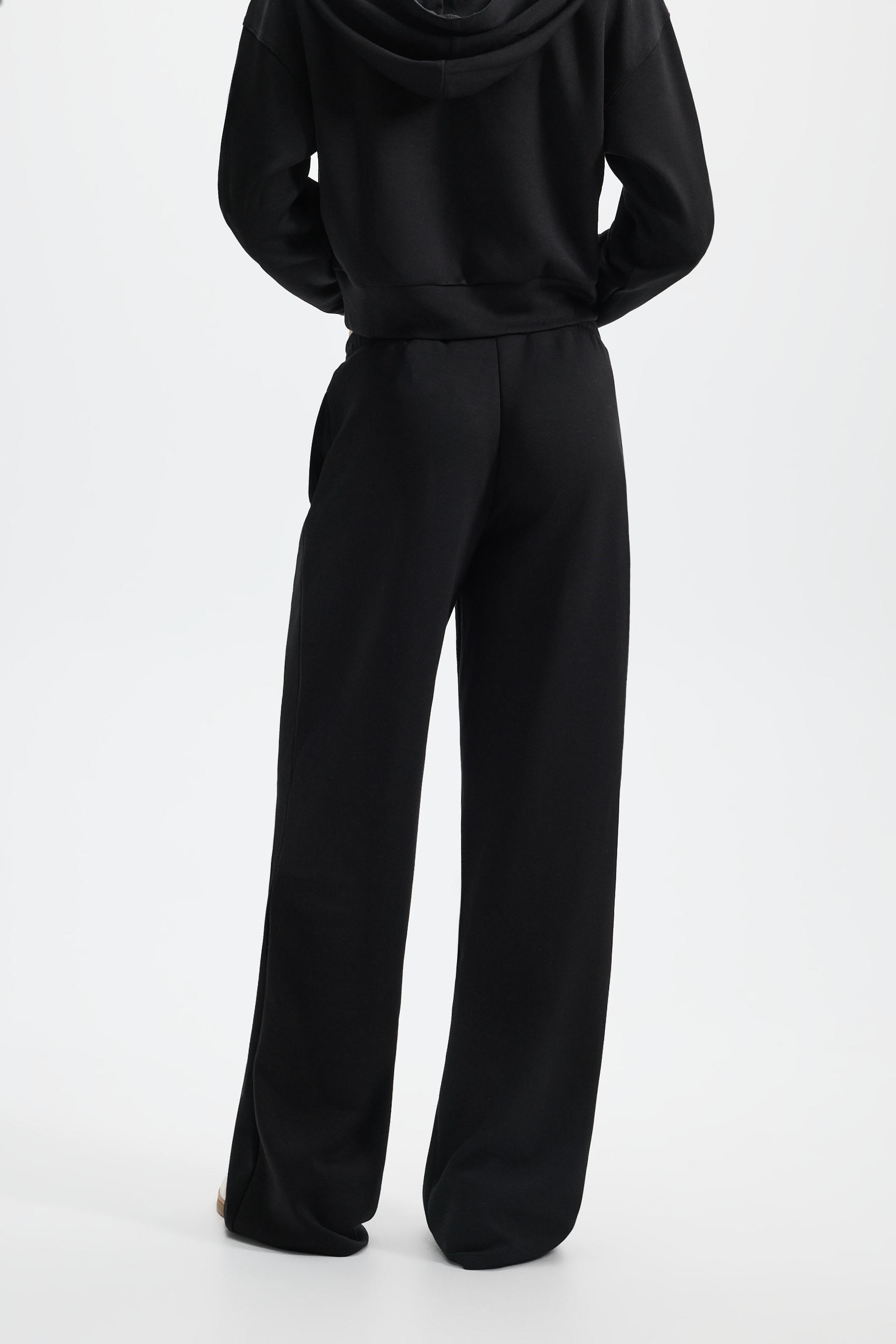 Wide-leg tracksuit trousers with front seam — BLACK
