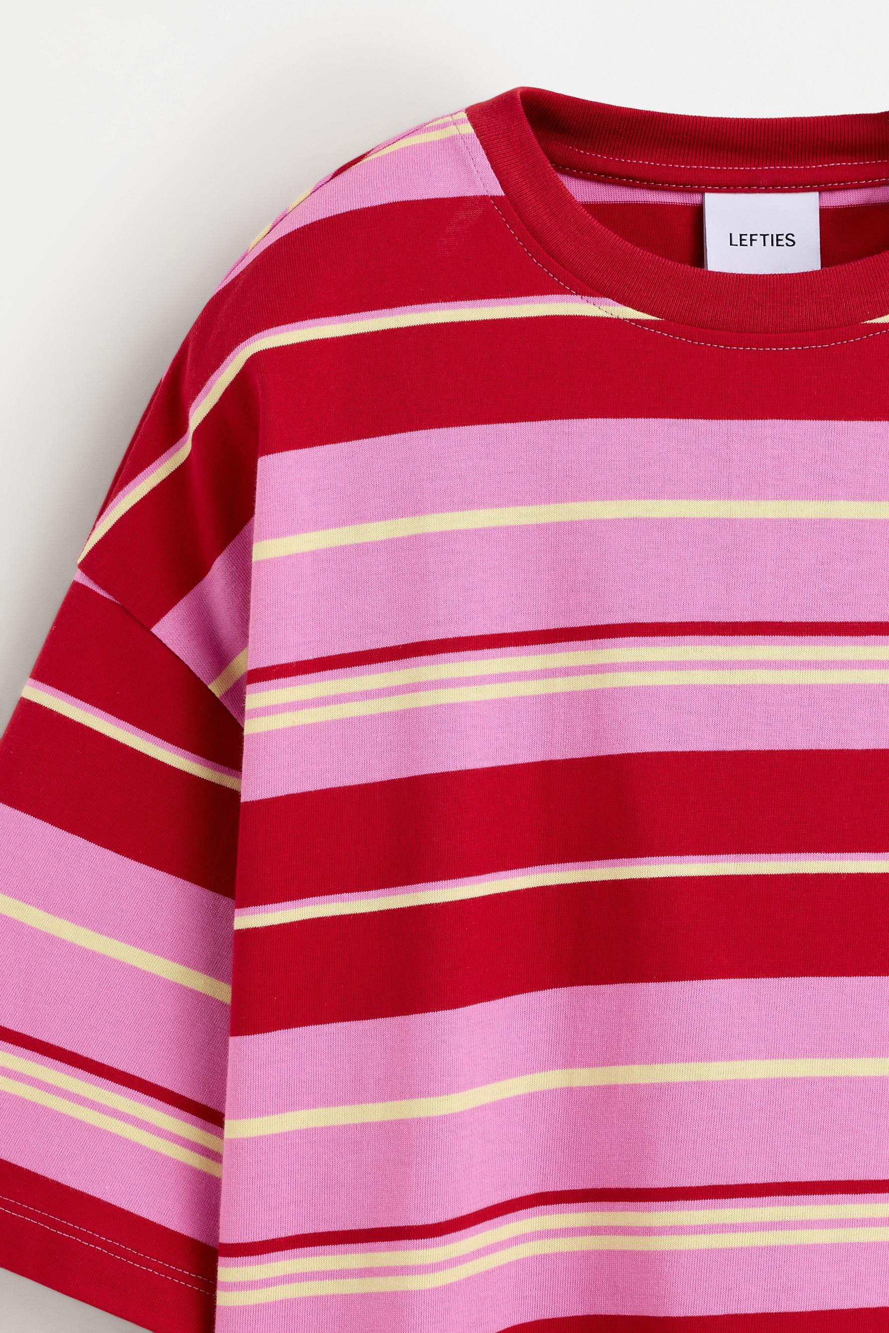 Women's Beige Striped T-Shirt — FUCHSIA