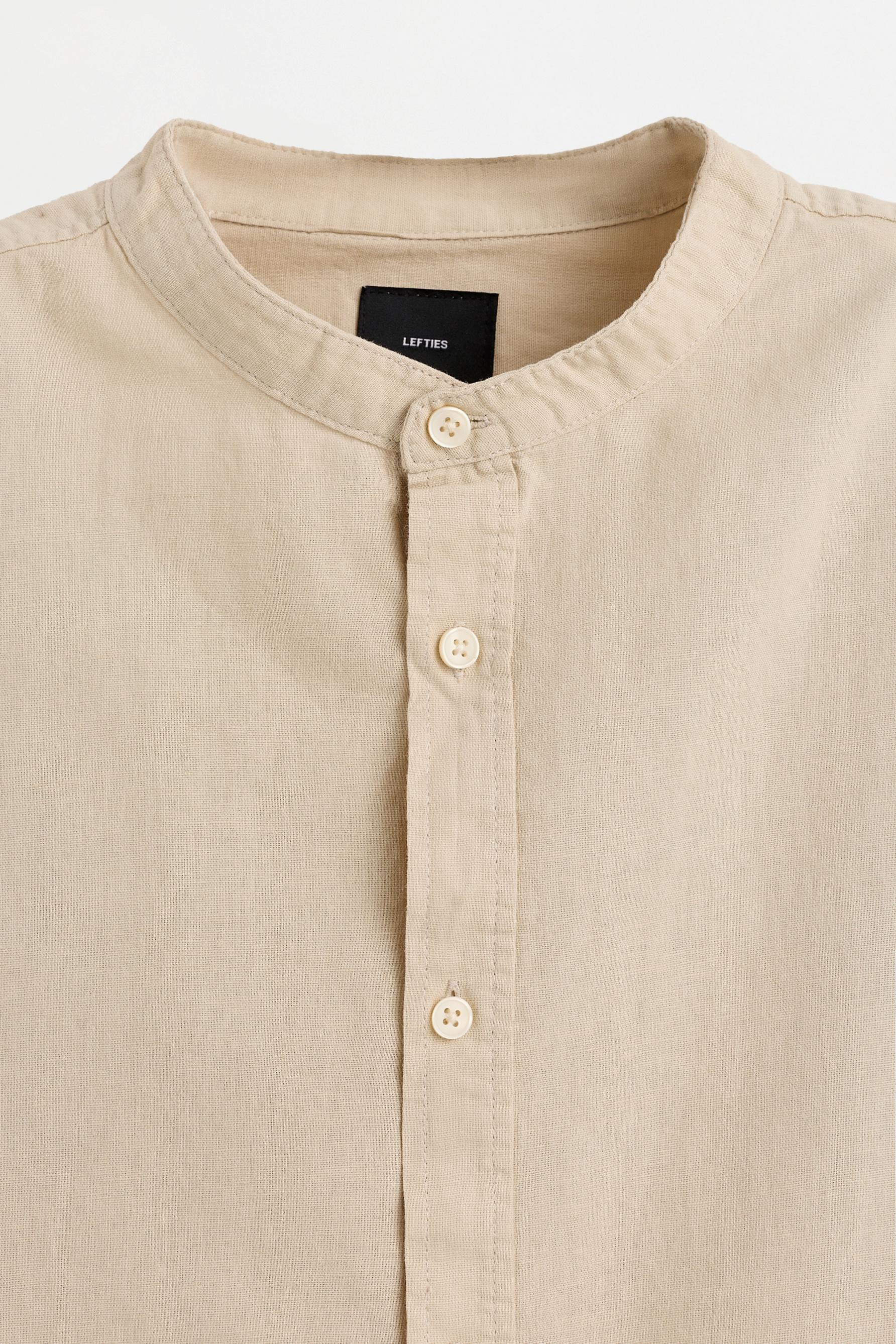 Linen and cotton stand collar shirt — BEIGE