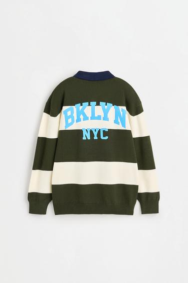 Striped knit polo shirt — GREEN 2