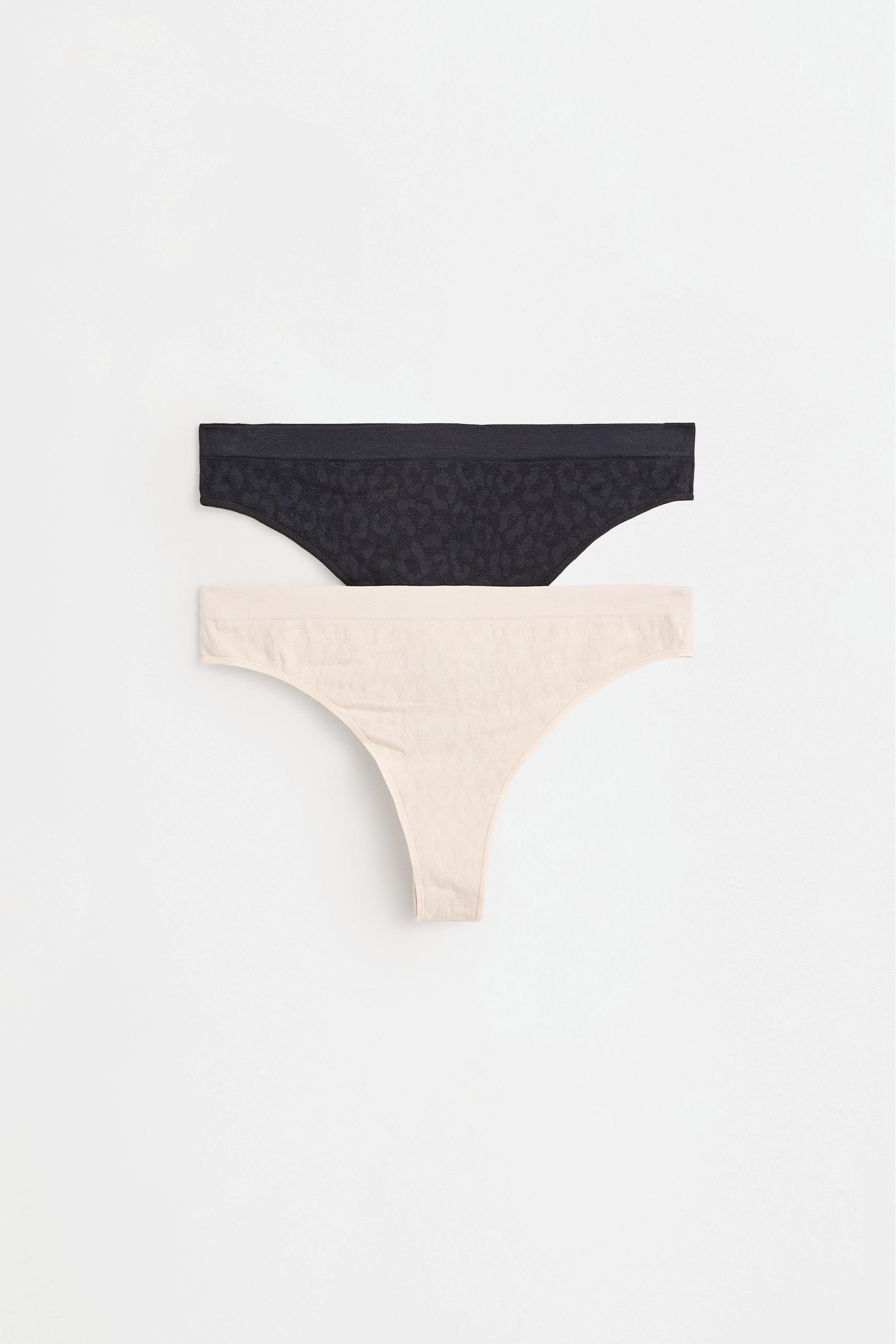 Pack of 2 seamless animal jacquard thongs — ECRU/BLACK