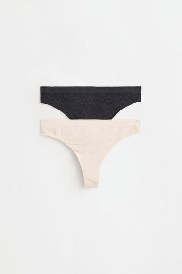 Pack of 2 seamless animal jacquard thongs — ECRU/BLACK 6