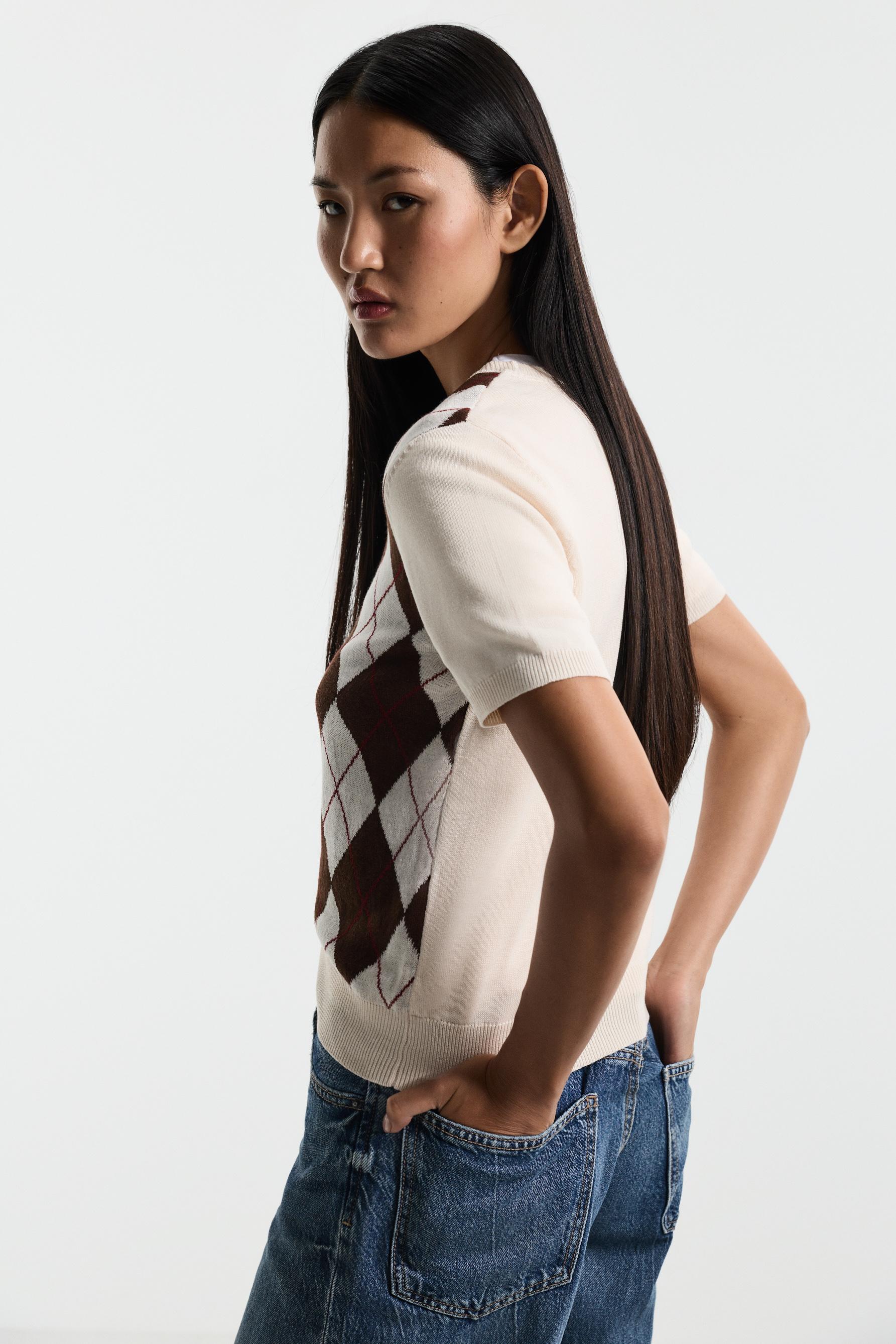 Argyle print sweater — ECRU