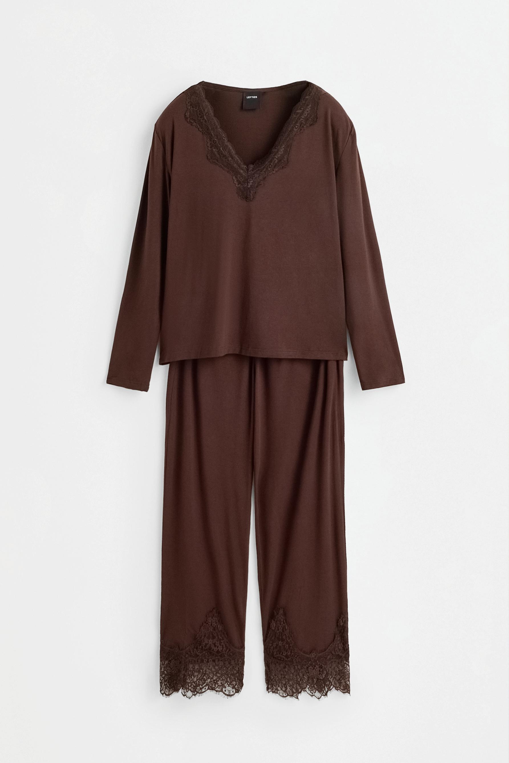 Long lace pyjamas — BROWN