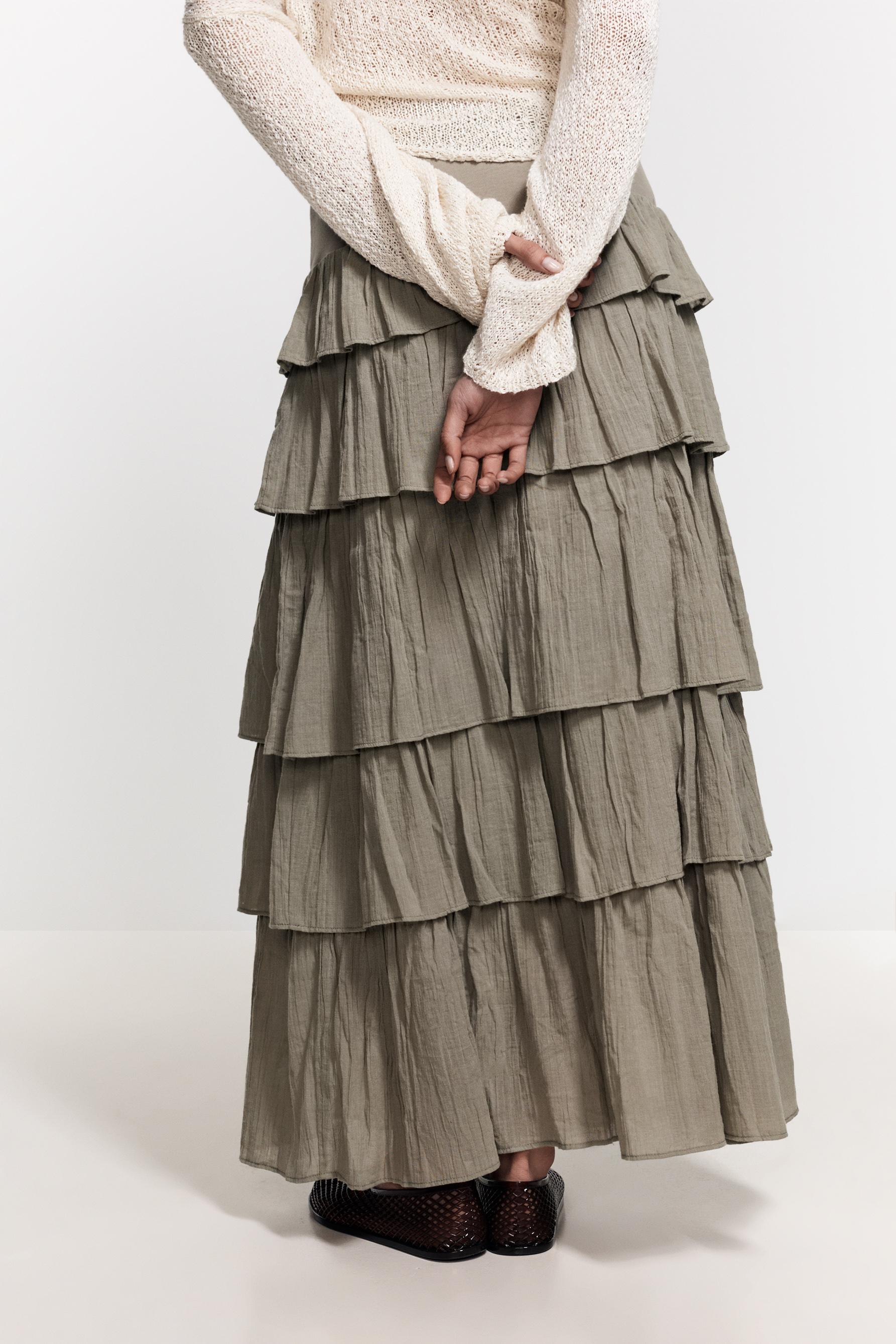 Ruffled midi skirt — PALE KHAKI