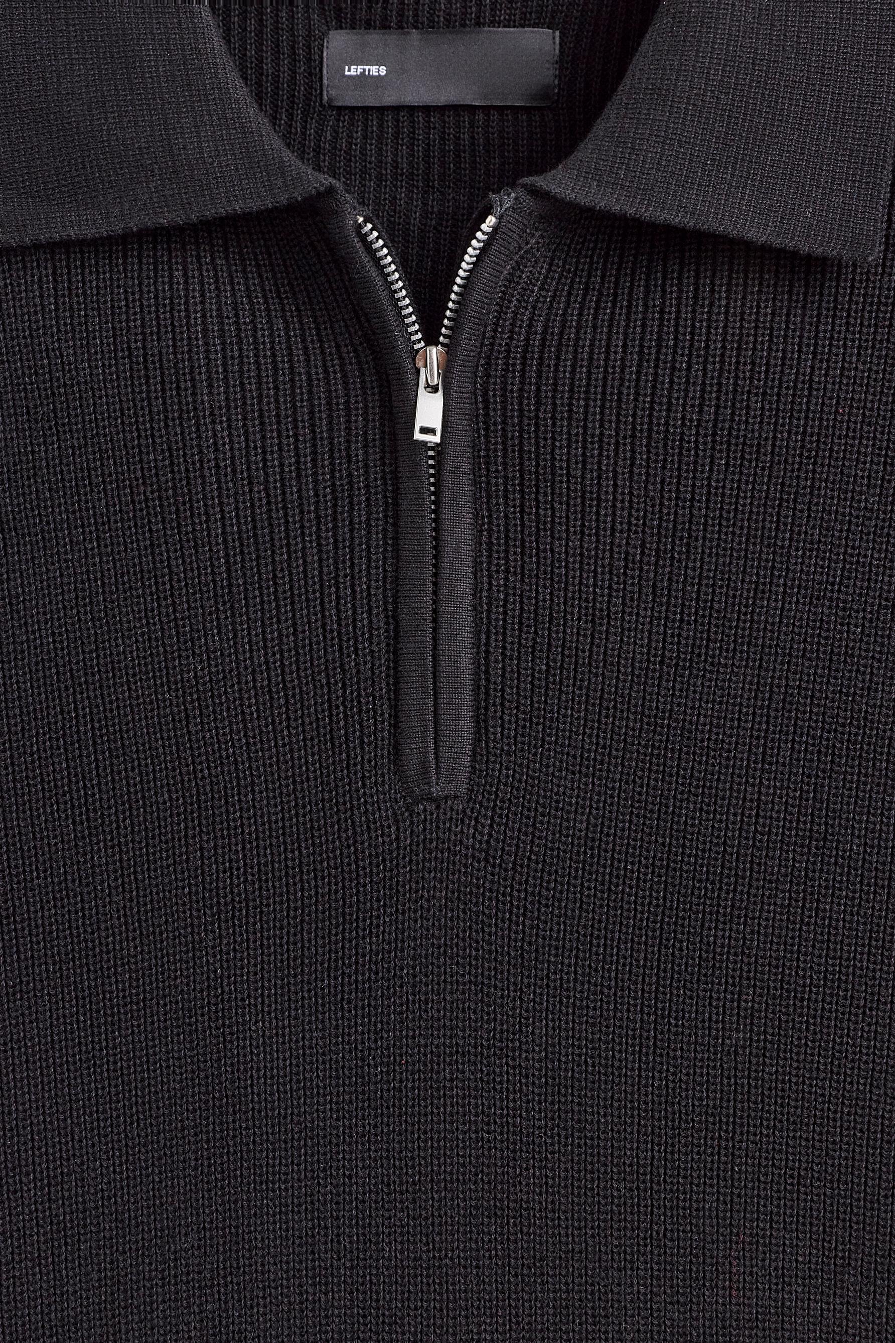 Zip-up knit polo — BLACK