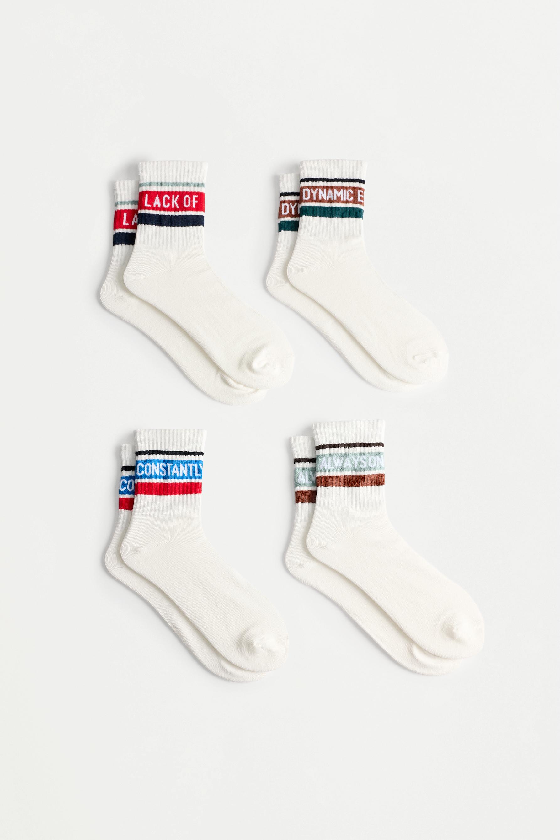 4-pack of long socks with slogan — WHITE/RED