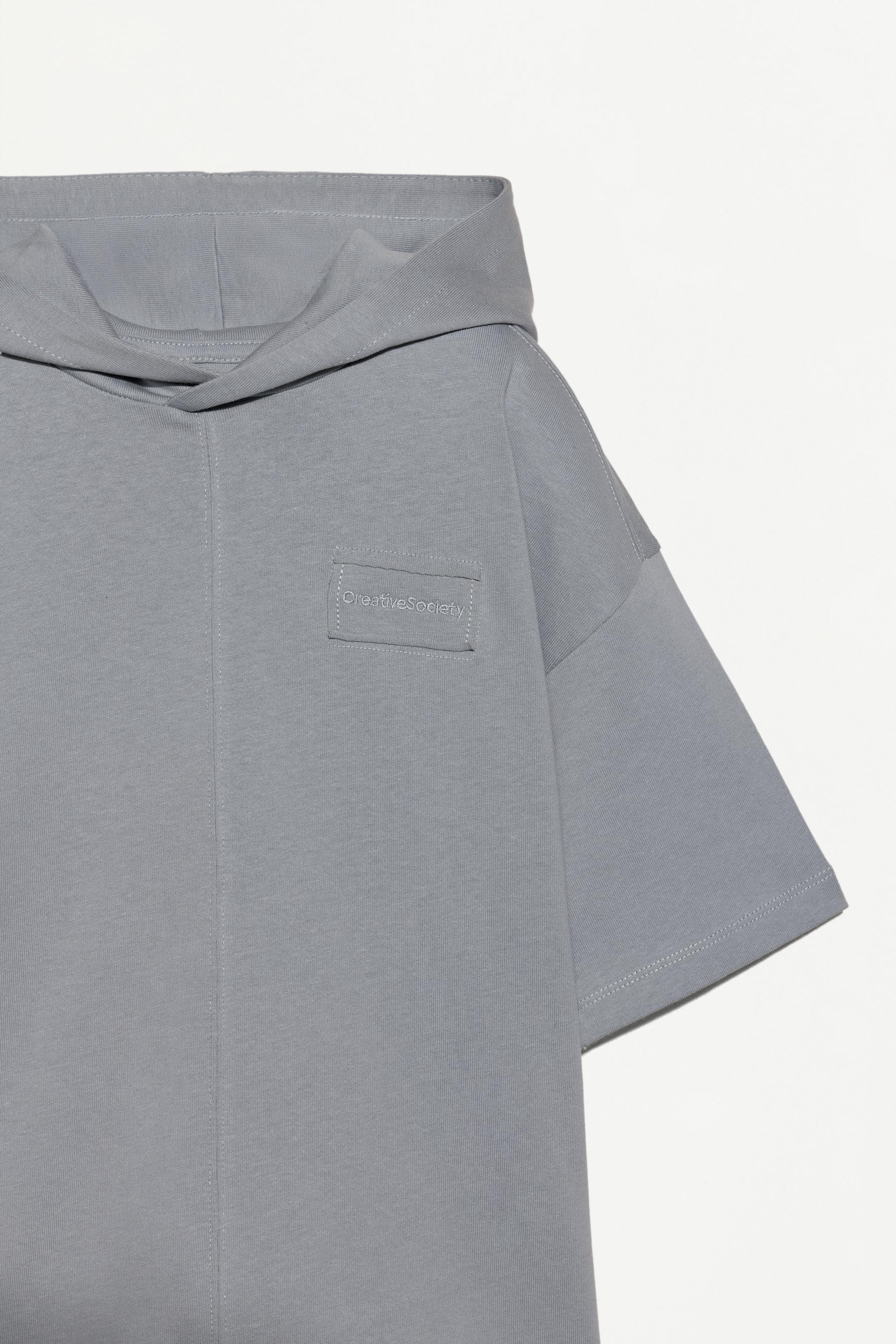 Heavy jersey hooded short sleeve T-shirt — STEEL BLUE