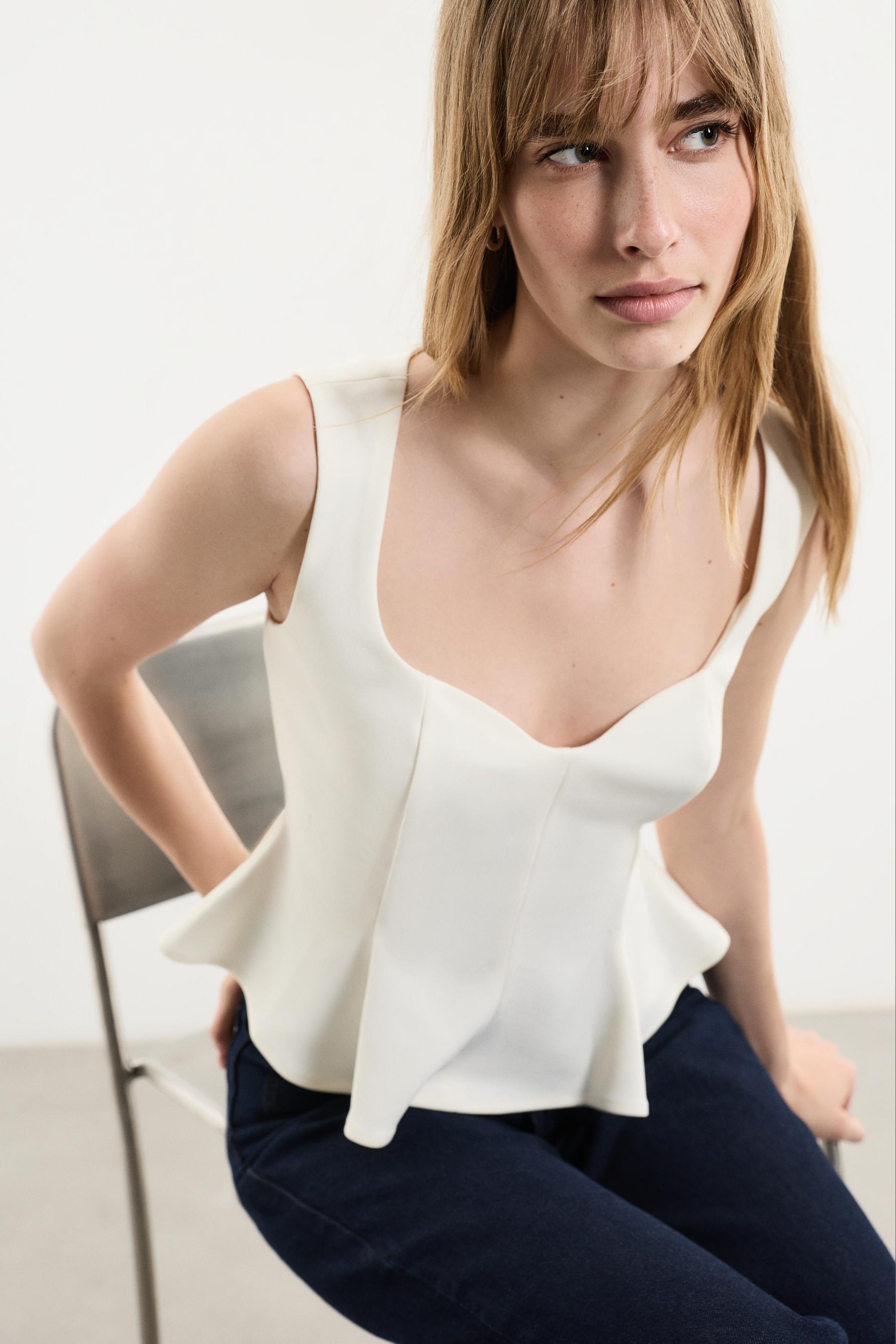 Sweetheart peplum top — OFF WHITE