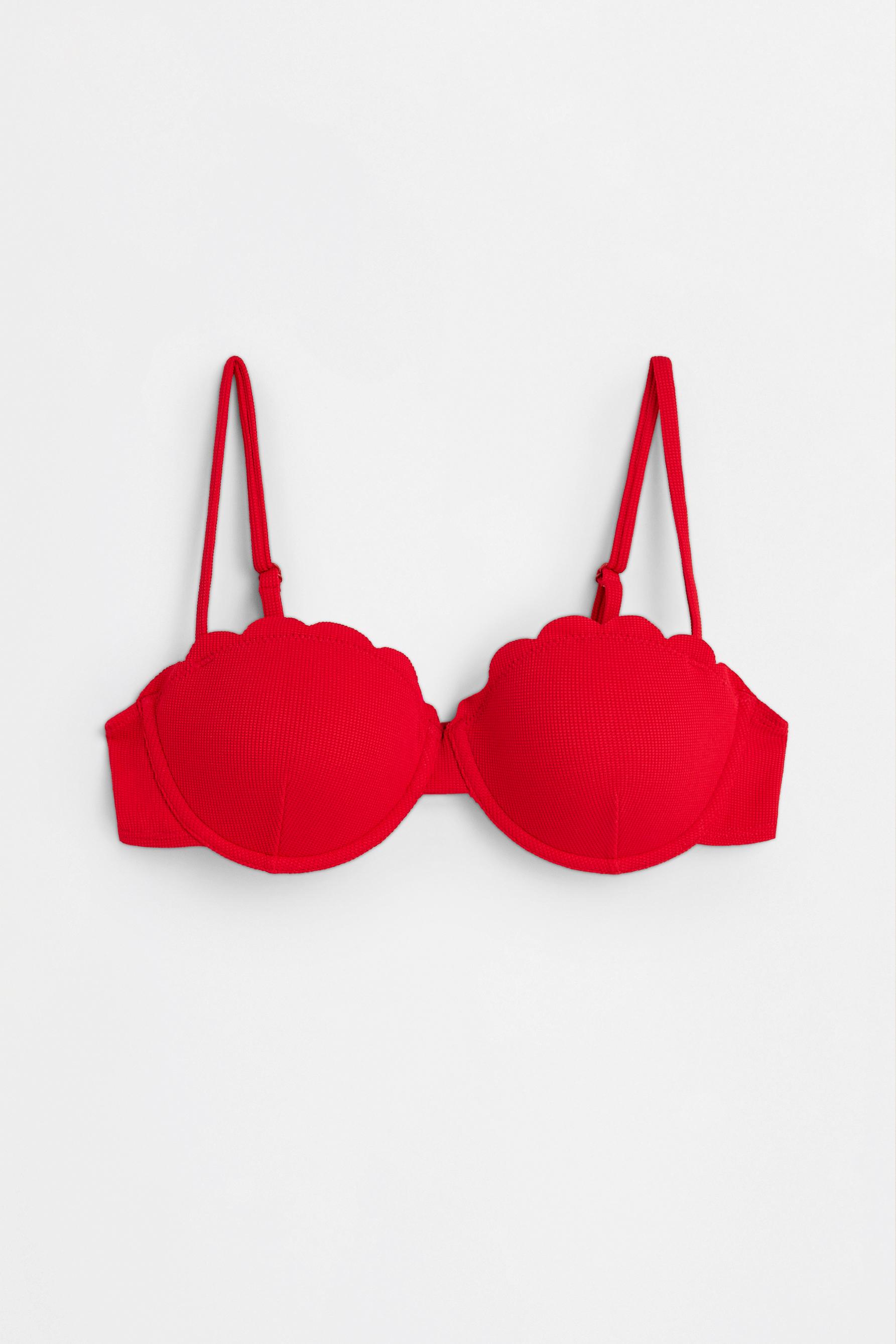 Scalloped underwire bikini top — RED