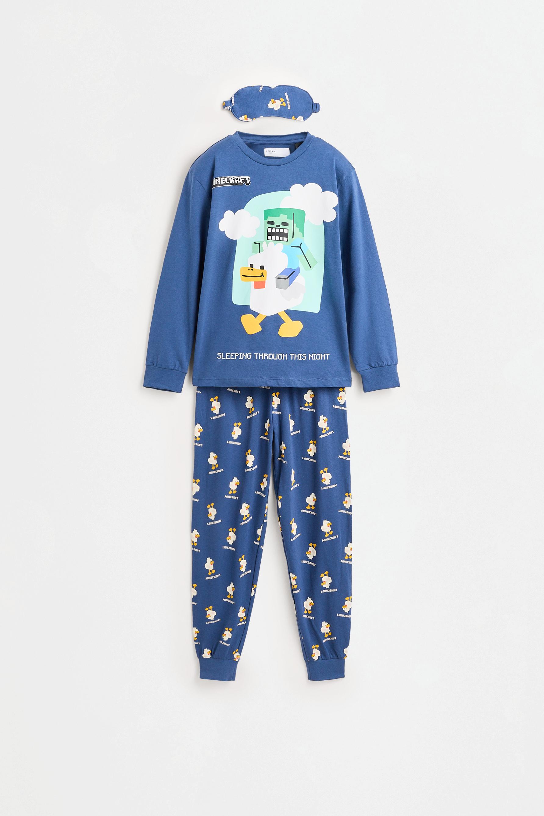 Minecraft long pyjamas with eye mask — BLUE
