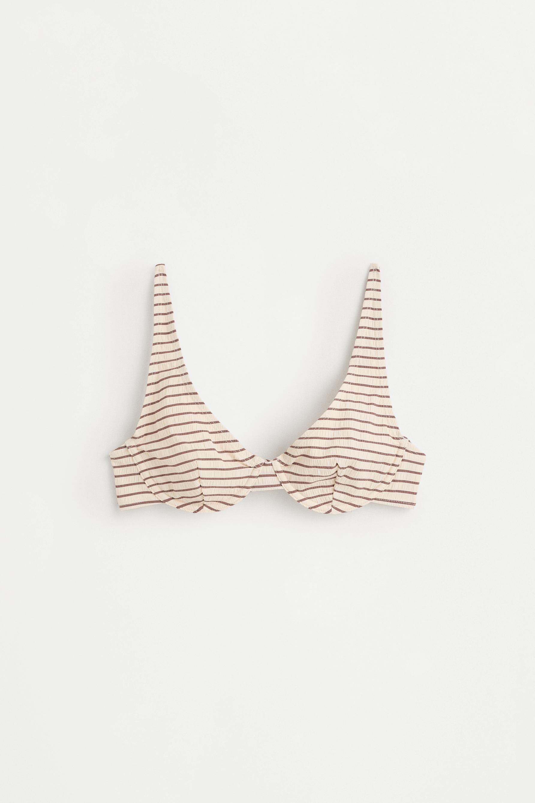 Women's Striped Beige Bikini Top — ECRU/BROWN