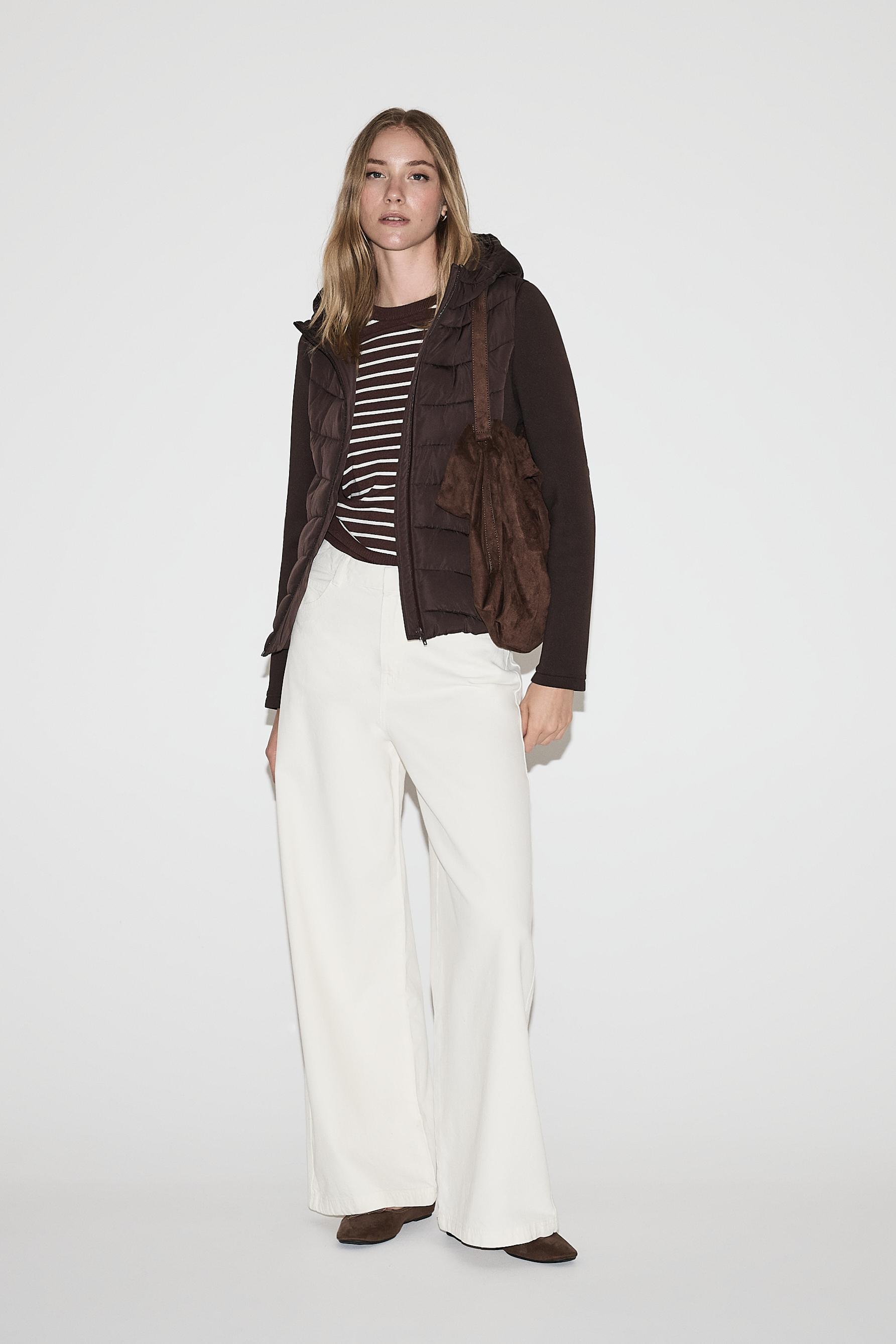 Combined quilted jacket — CHOCOLATE