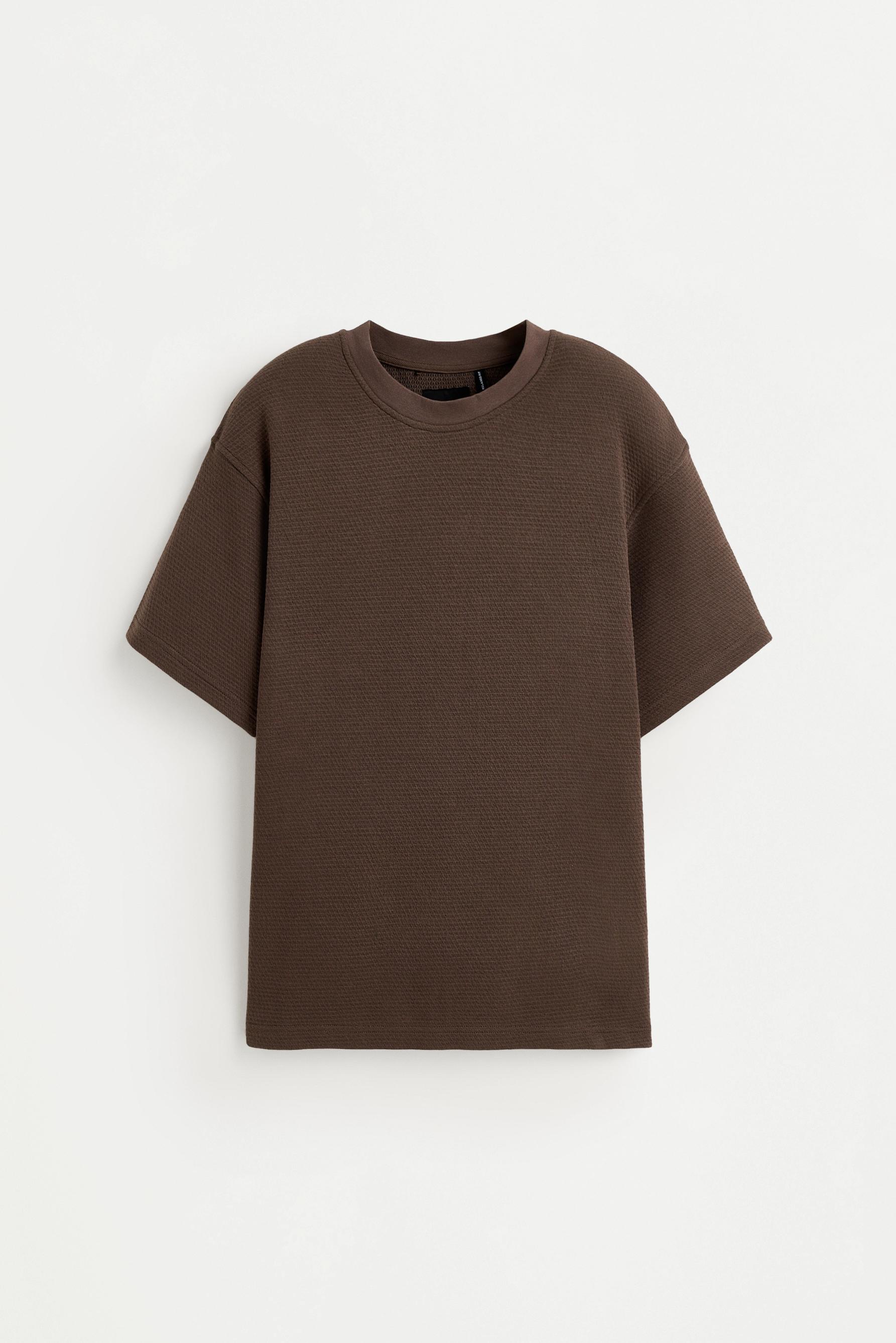 Waffle-knit textured T-shirt — TAUPE BROWN