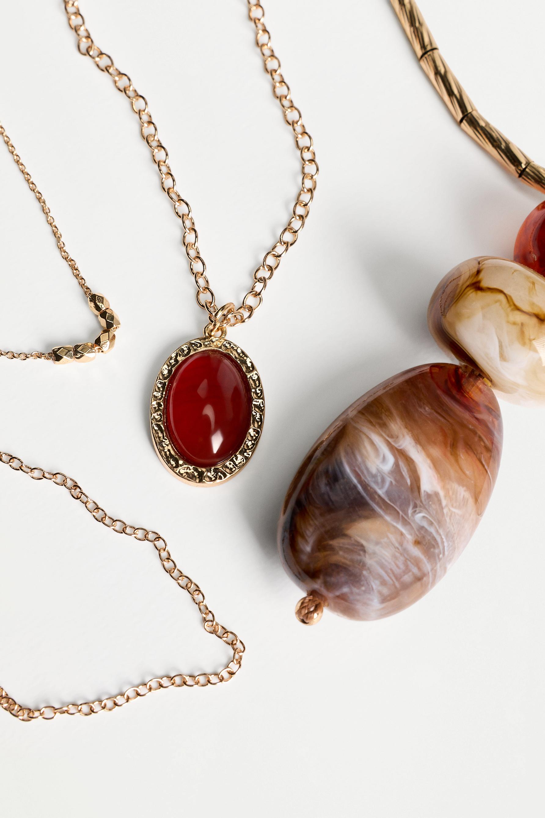 Layered stone necklace — BROWN TONES
