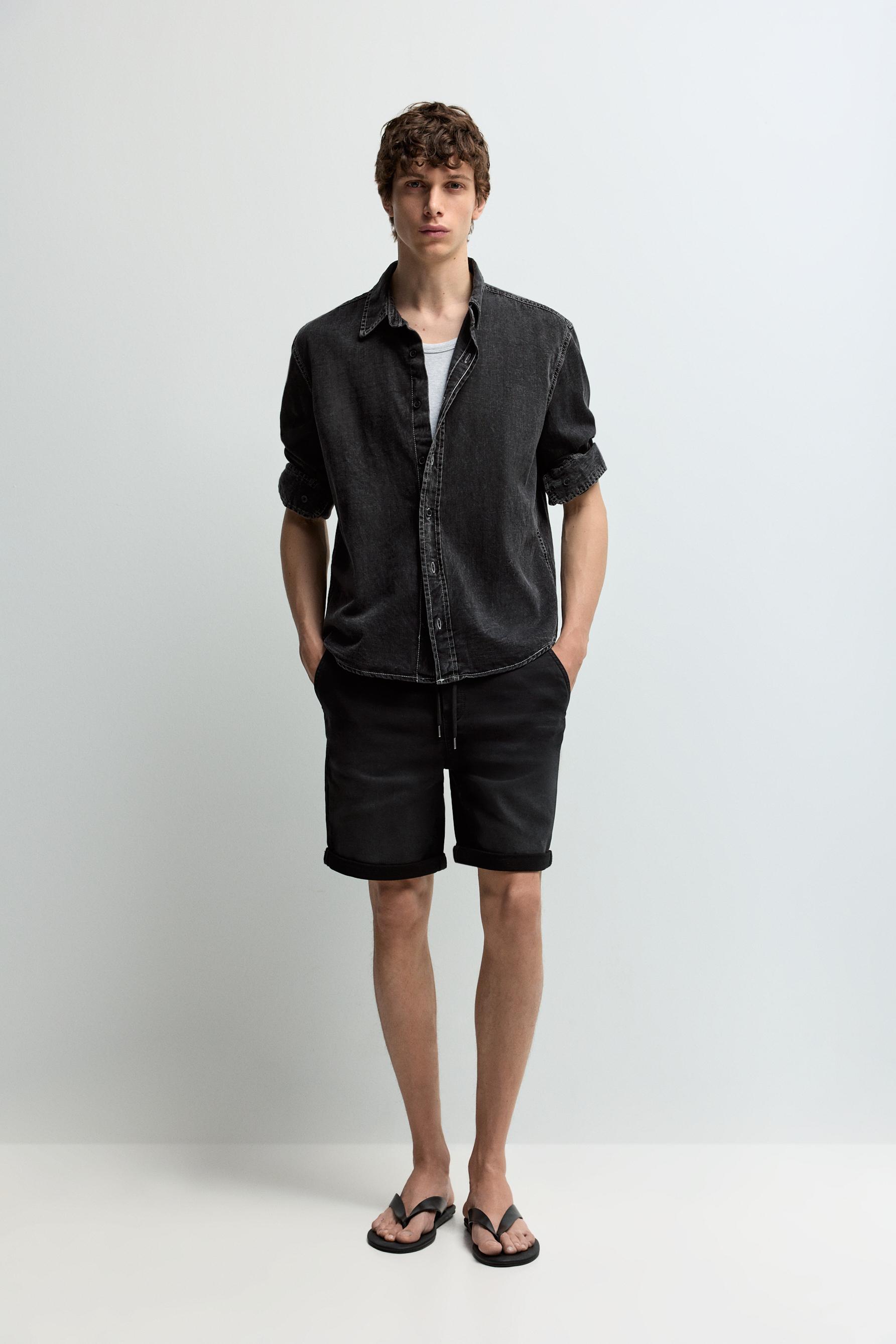 Denim jogger Bermuda shorts — FADED BLACK