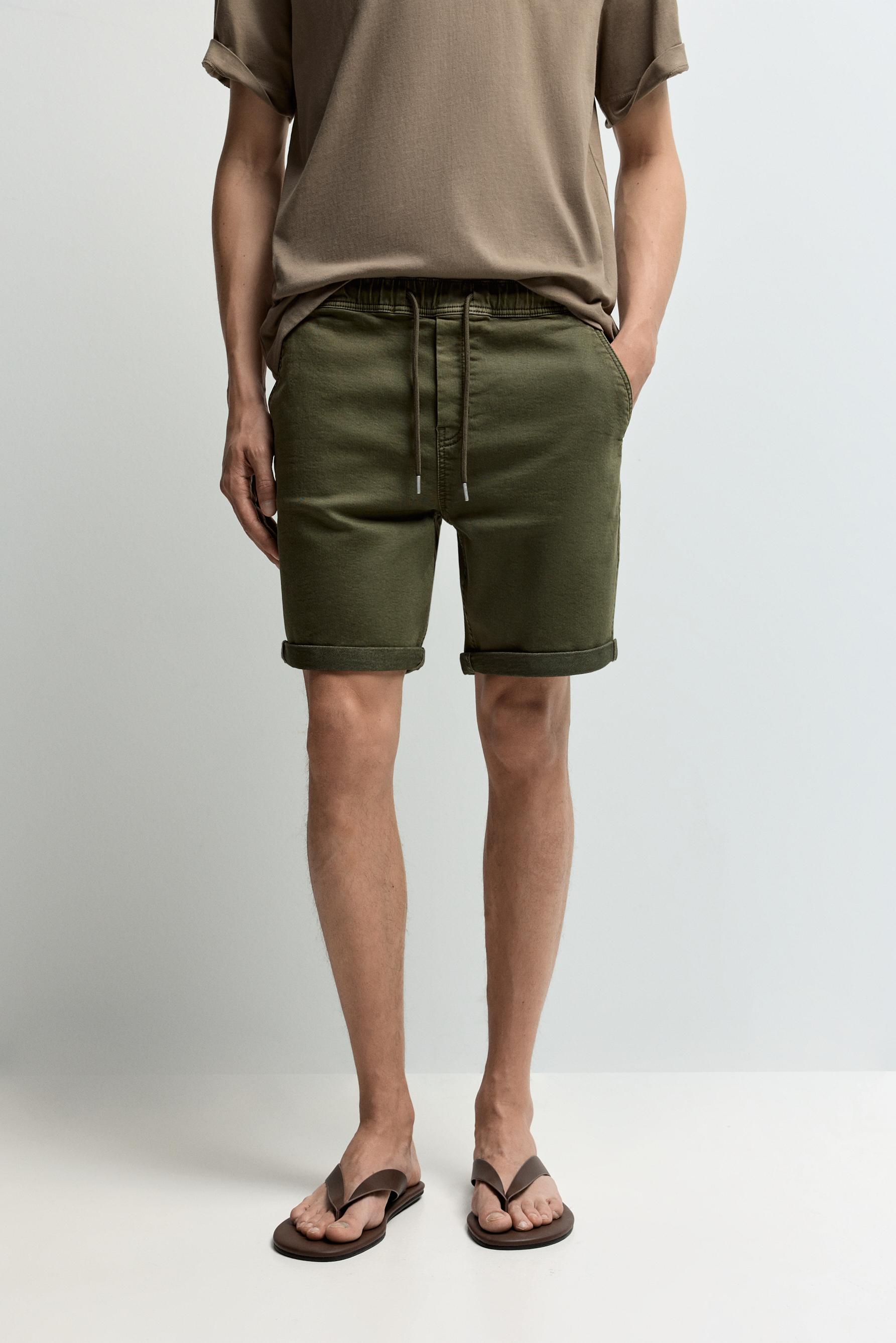 Denim jogger Bermuda shorts — DARK GREEN