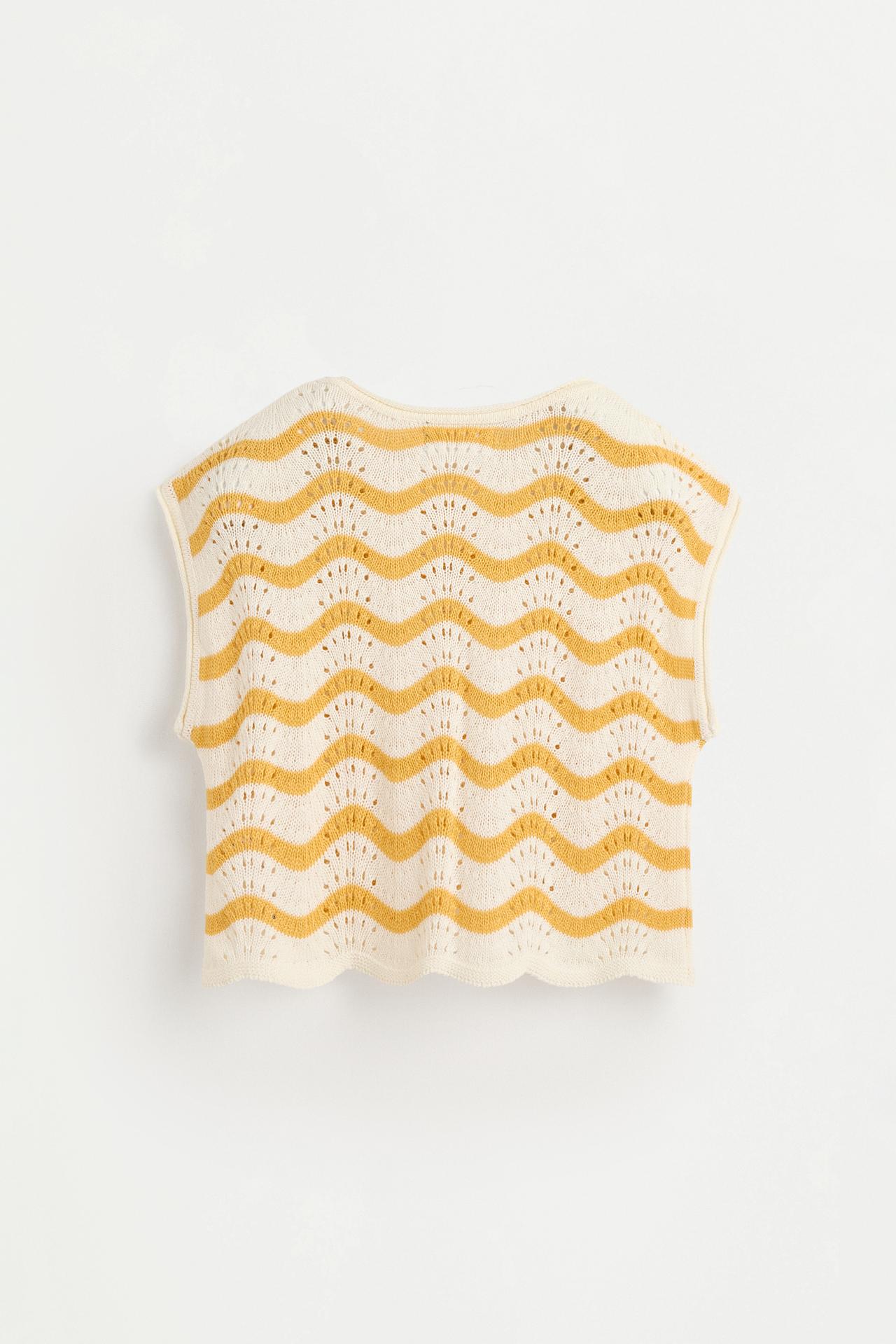 Wavy cutwork knit top — MUSTARD