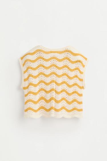 Wavy cutwork knit top — MUSTARD 2