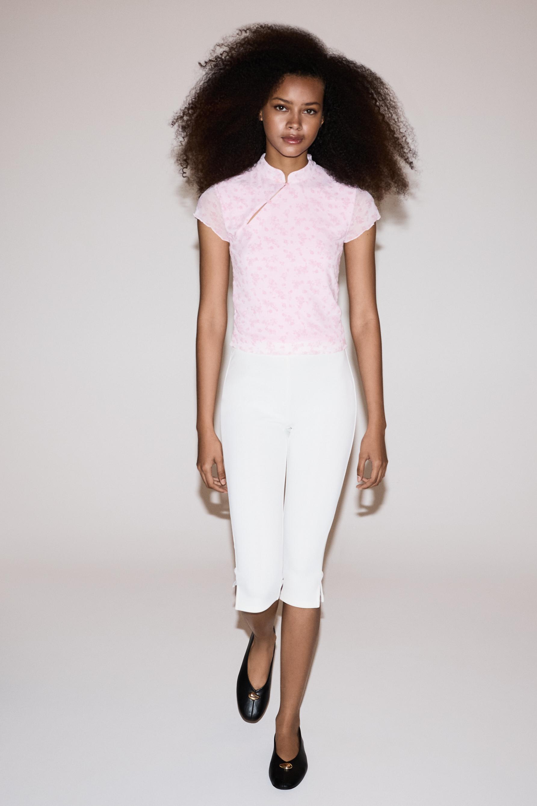 Slim fit stand collar T-shirt — PASTEL PINK