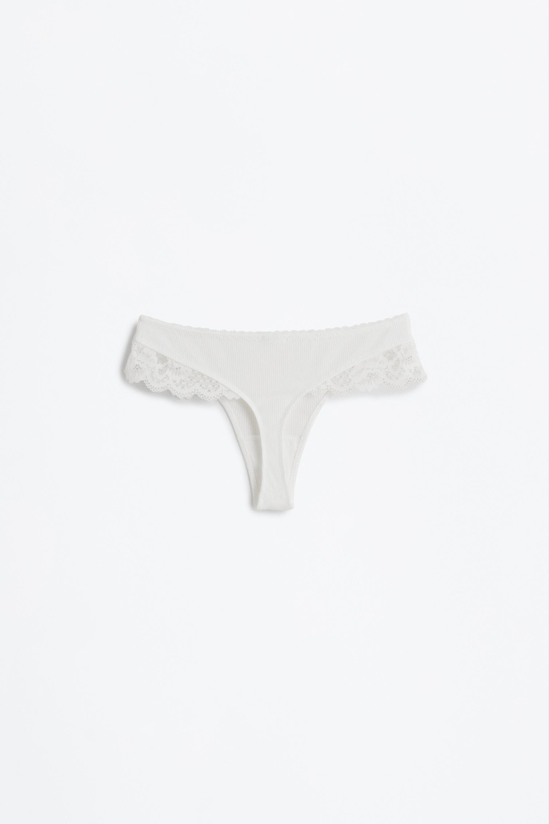 Pack of 2 ribbed thongs - lace — WHITE