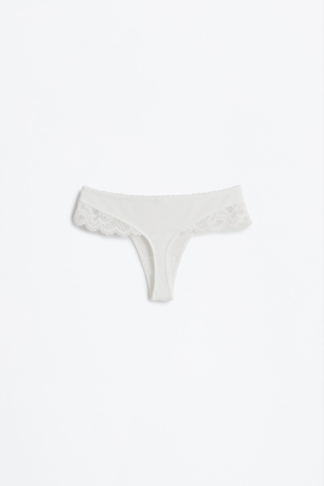 Pack of 2 ribbed thongs - lace — WHITE