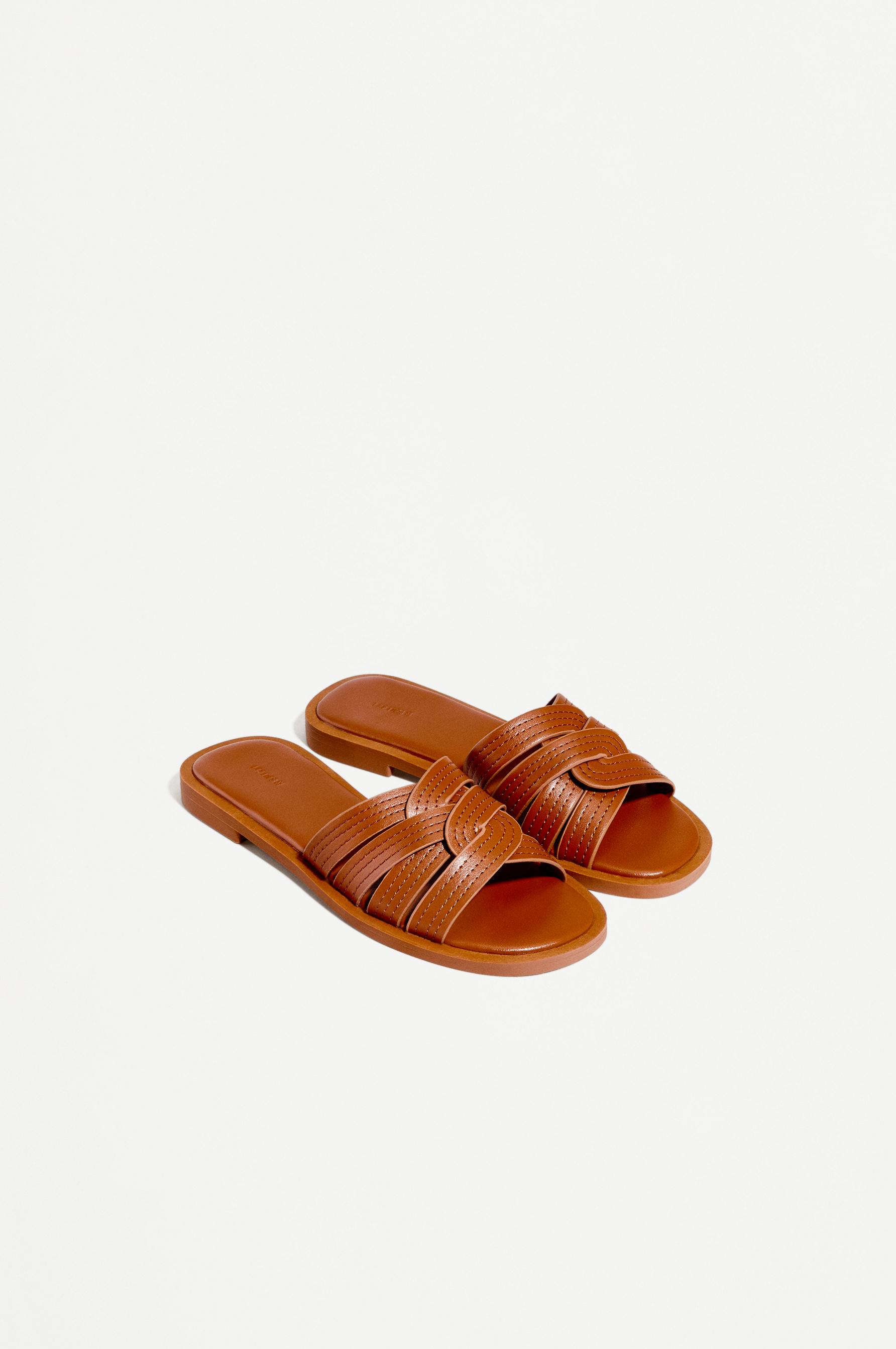Braided flat slider sandals — LEATHER