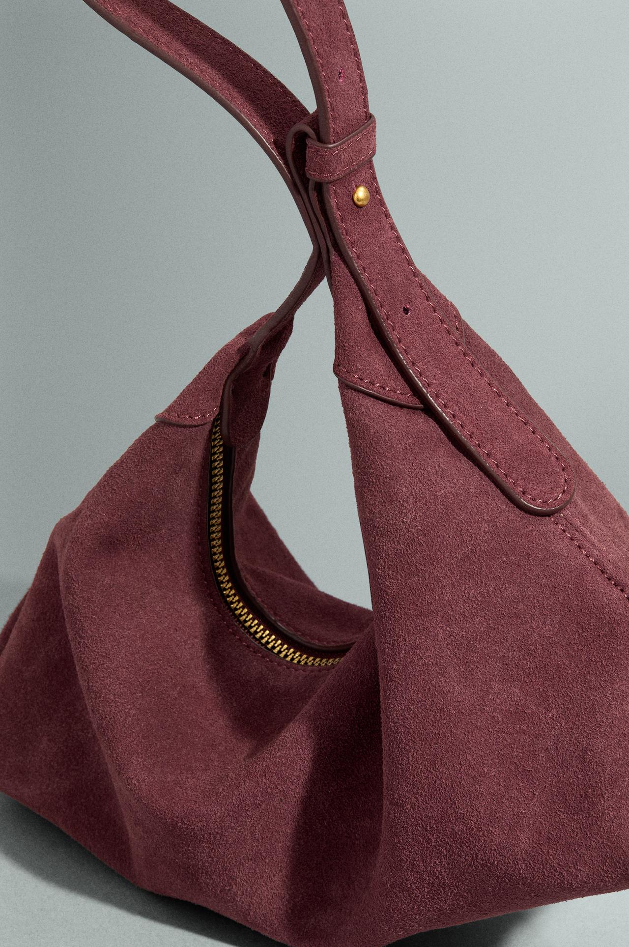 Reconstituted leather shoulder bag — BURGUNDY