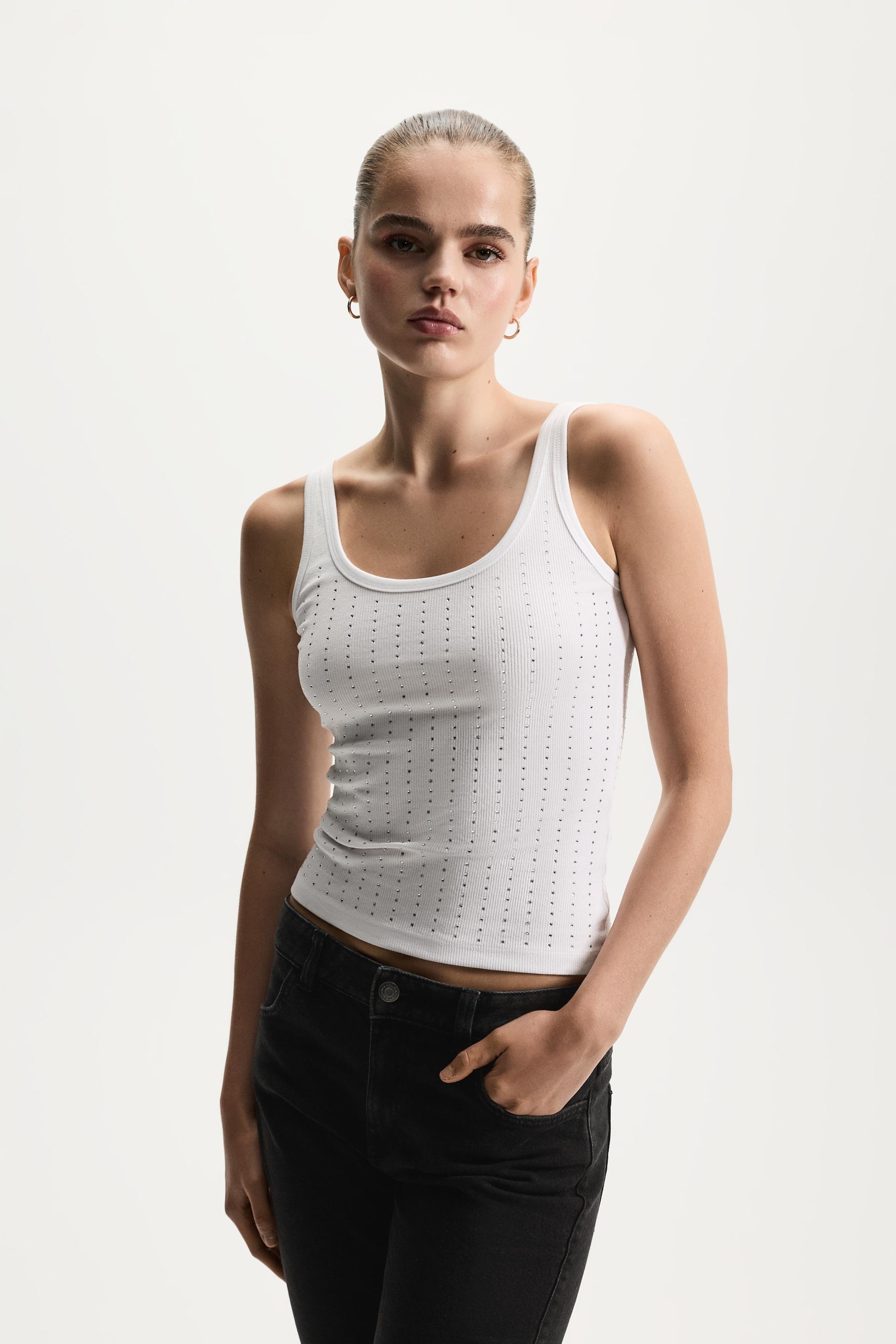 Ribbed rhinestone T-shirt — OFF WHITE