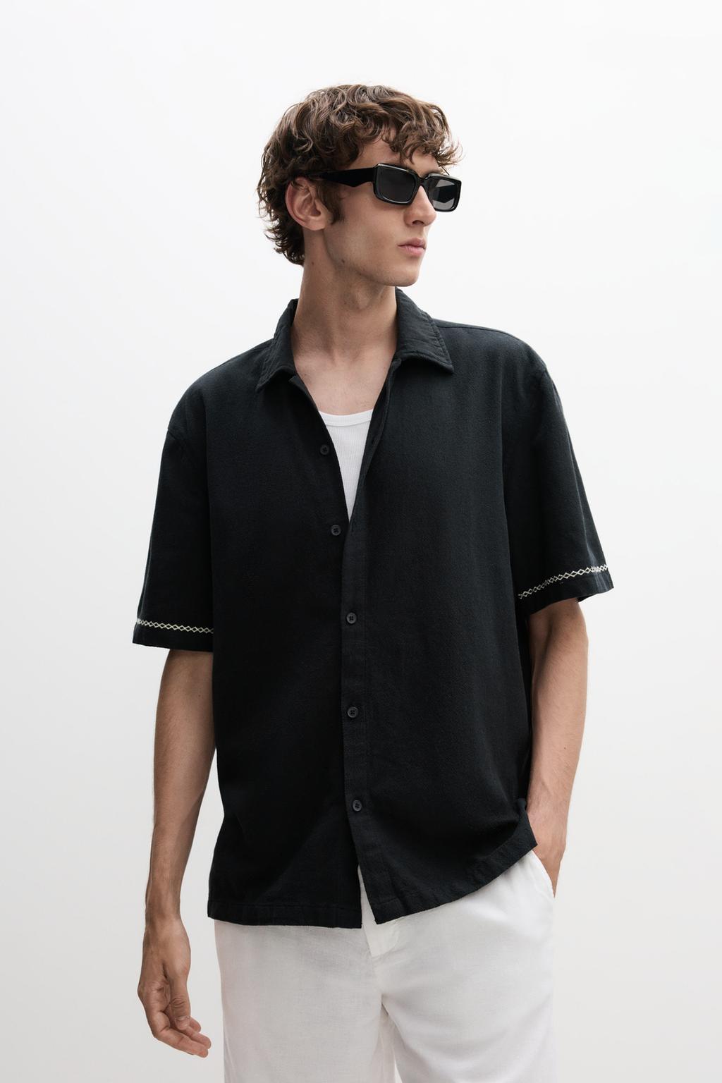 Textured crepe shirt with embroidery