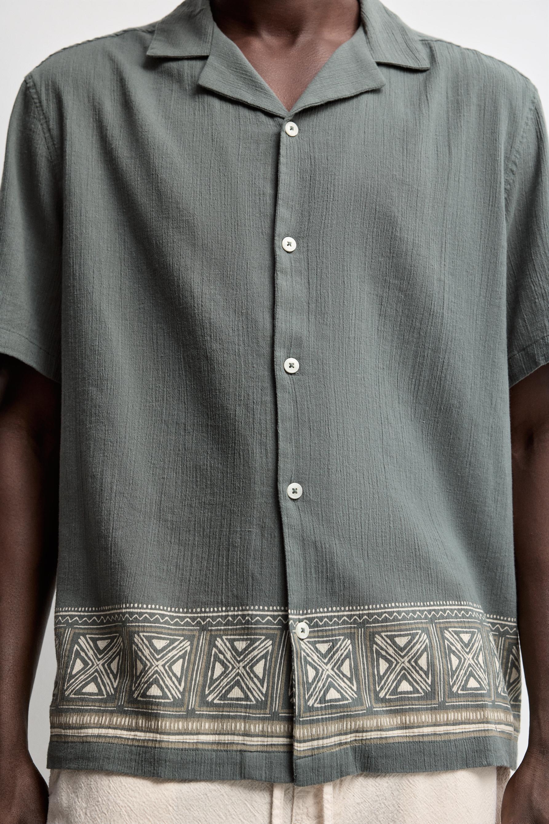 Border print shirt — DARK GREEN
