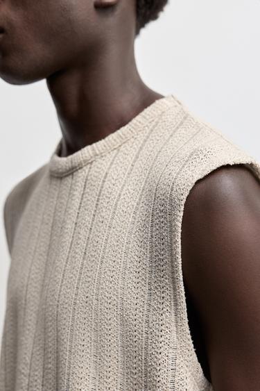 Openwork textured vest — CAMEL 3
