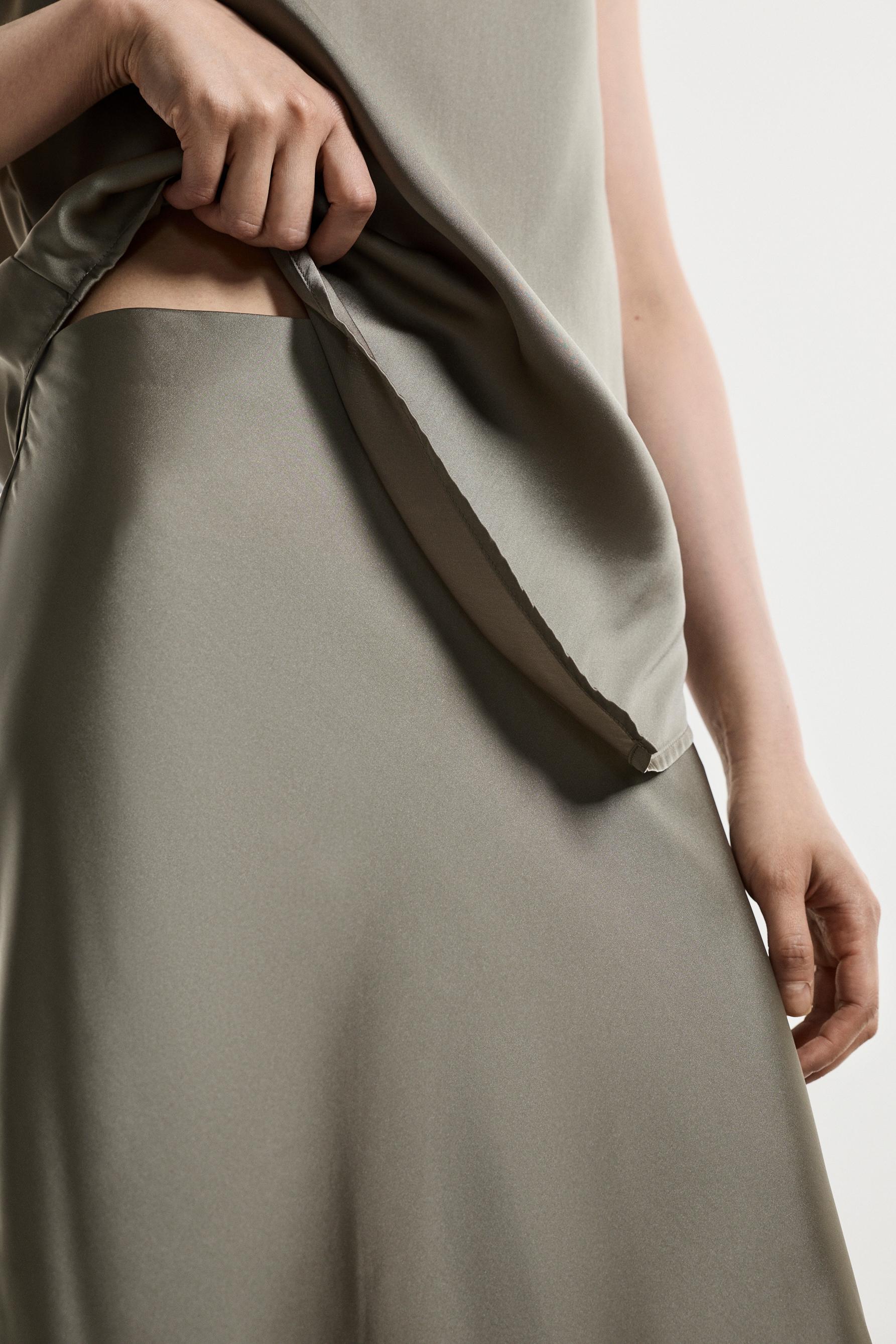 Satin midi skirt — KHAKI