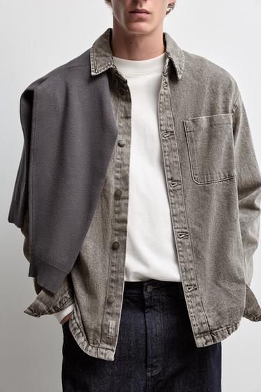 Denim overshirt with pocket — GREY 3