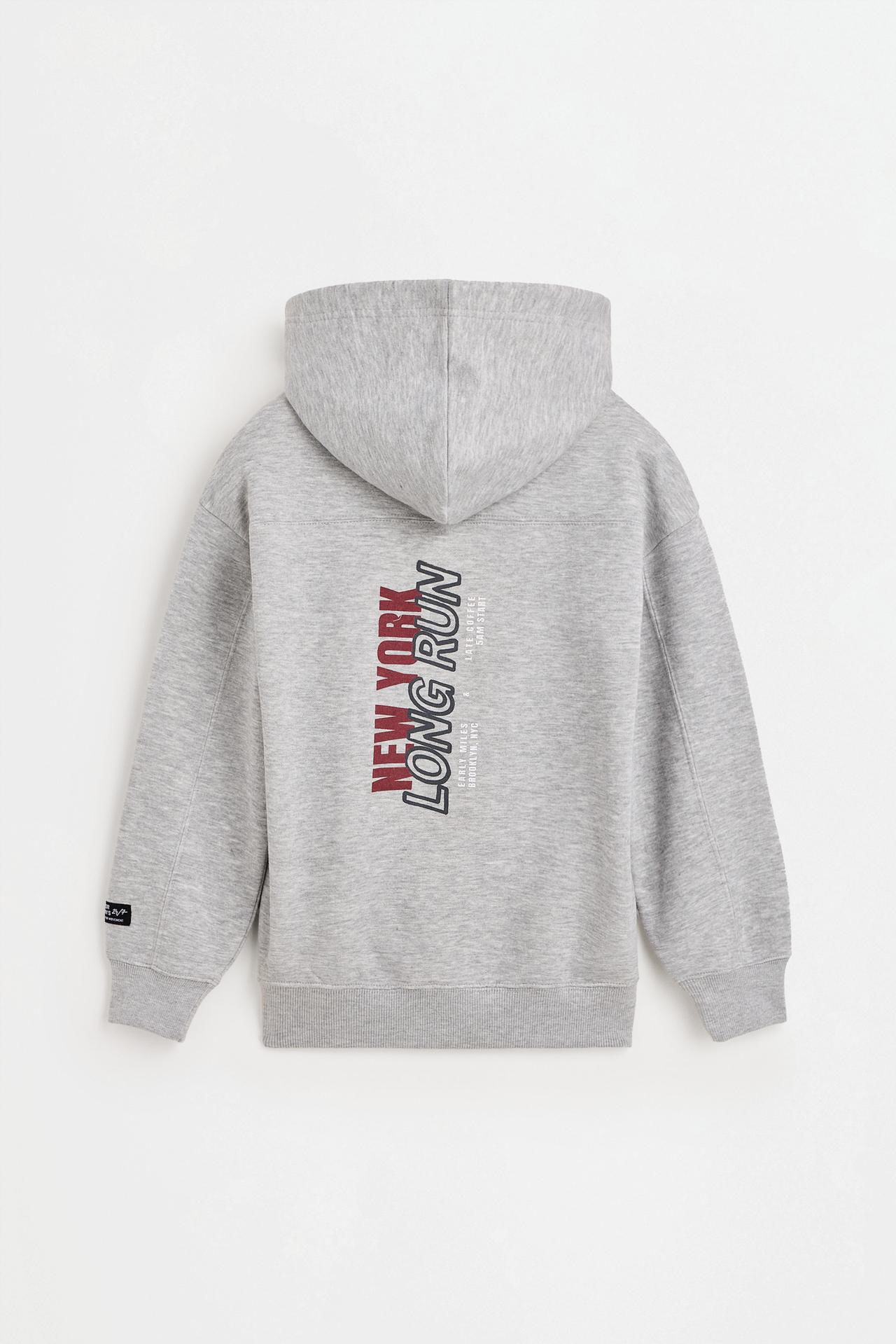 Printed sweatshirt with hood — GREY MARL