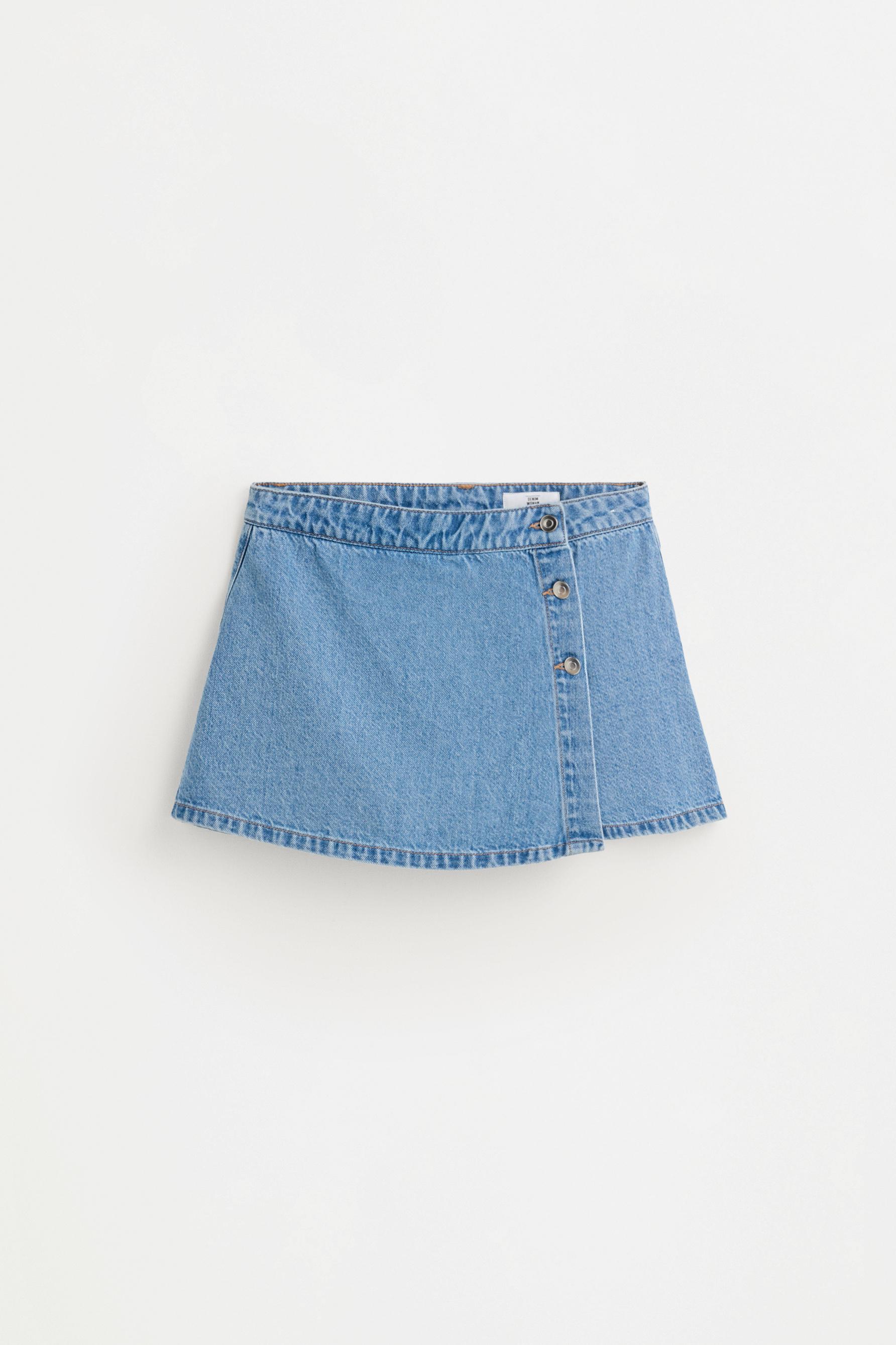 Denim button-front skort — FADED NAVY