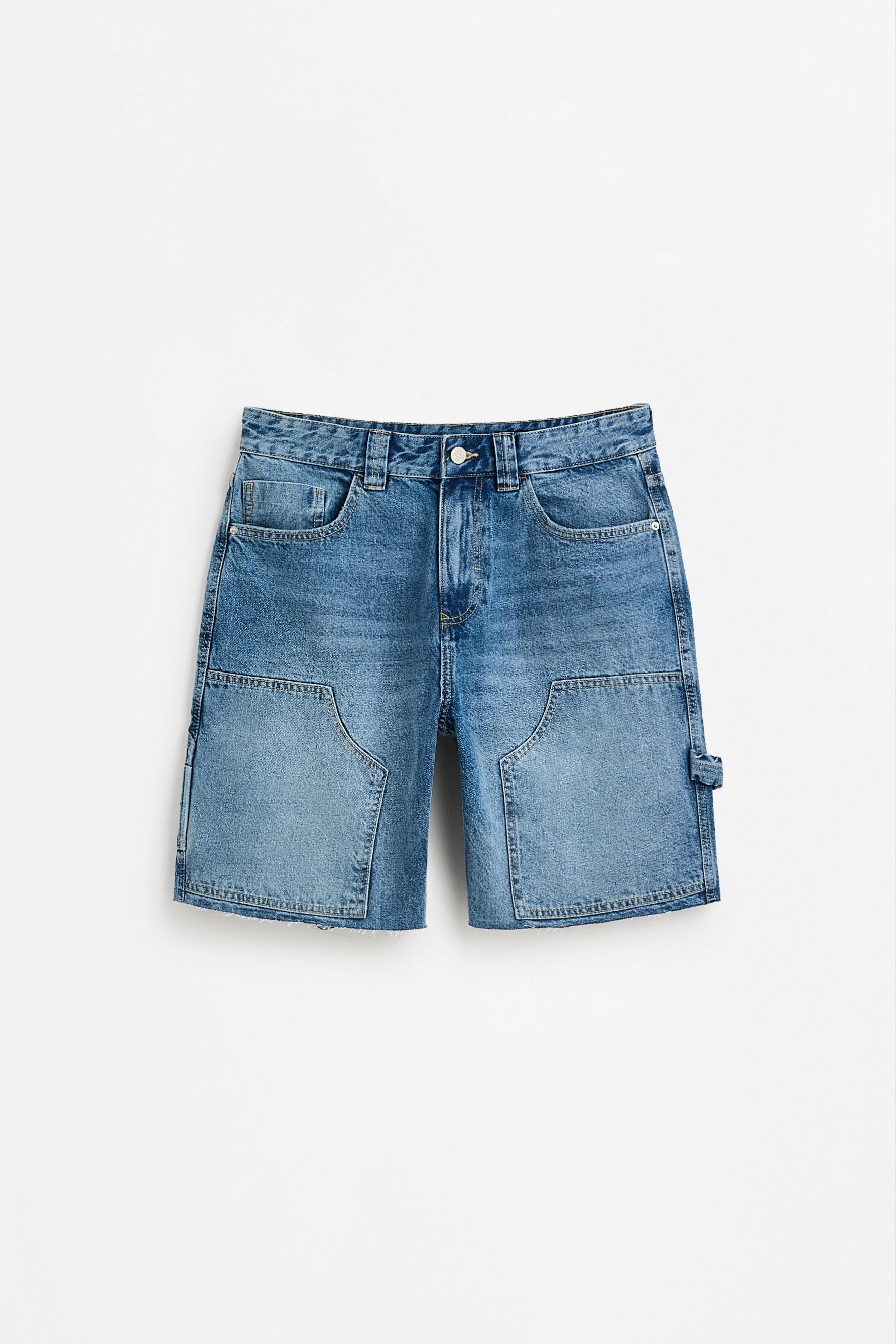 Double-knee denim Bermuda shorts — INDIGO