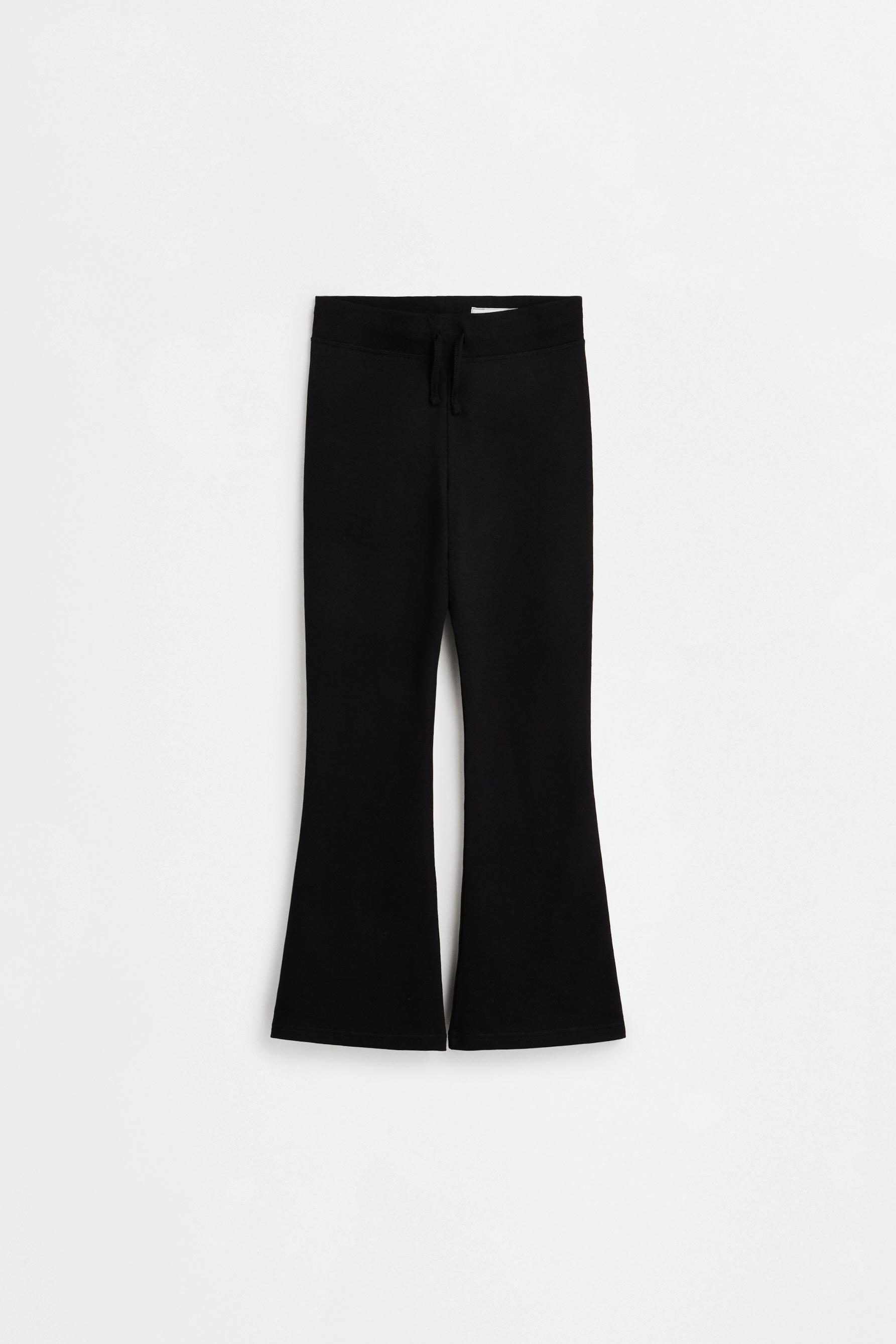 Star print fleece bell bottom leggings — BLACK