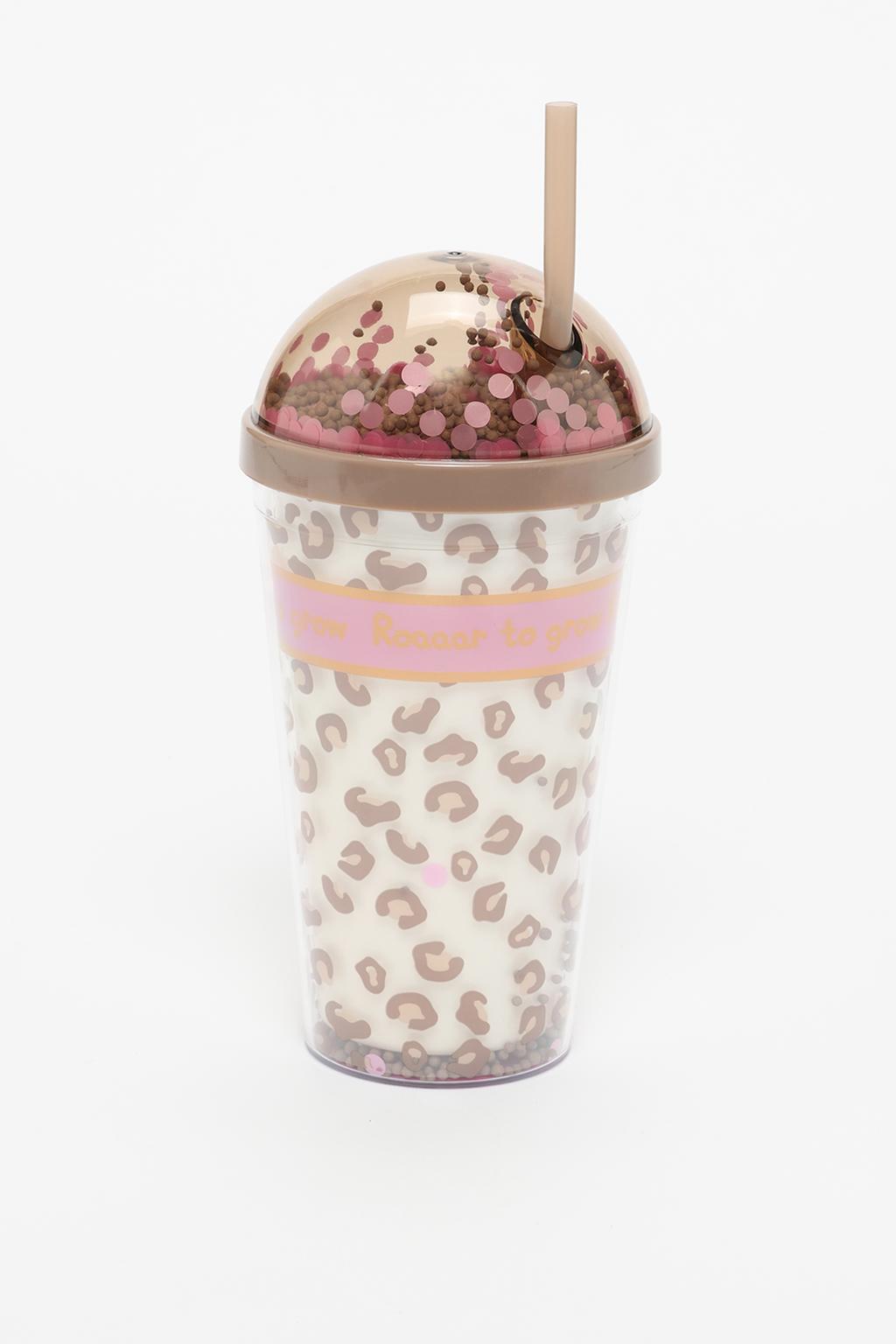 Animal print tumbler with straw