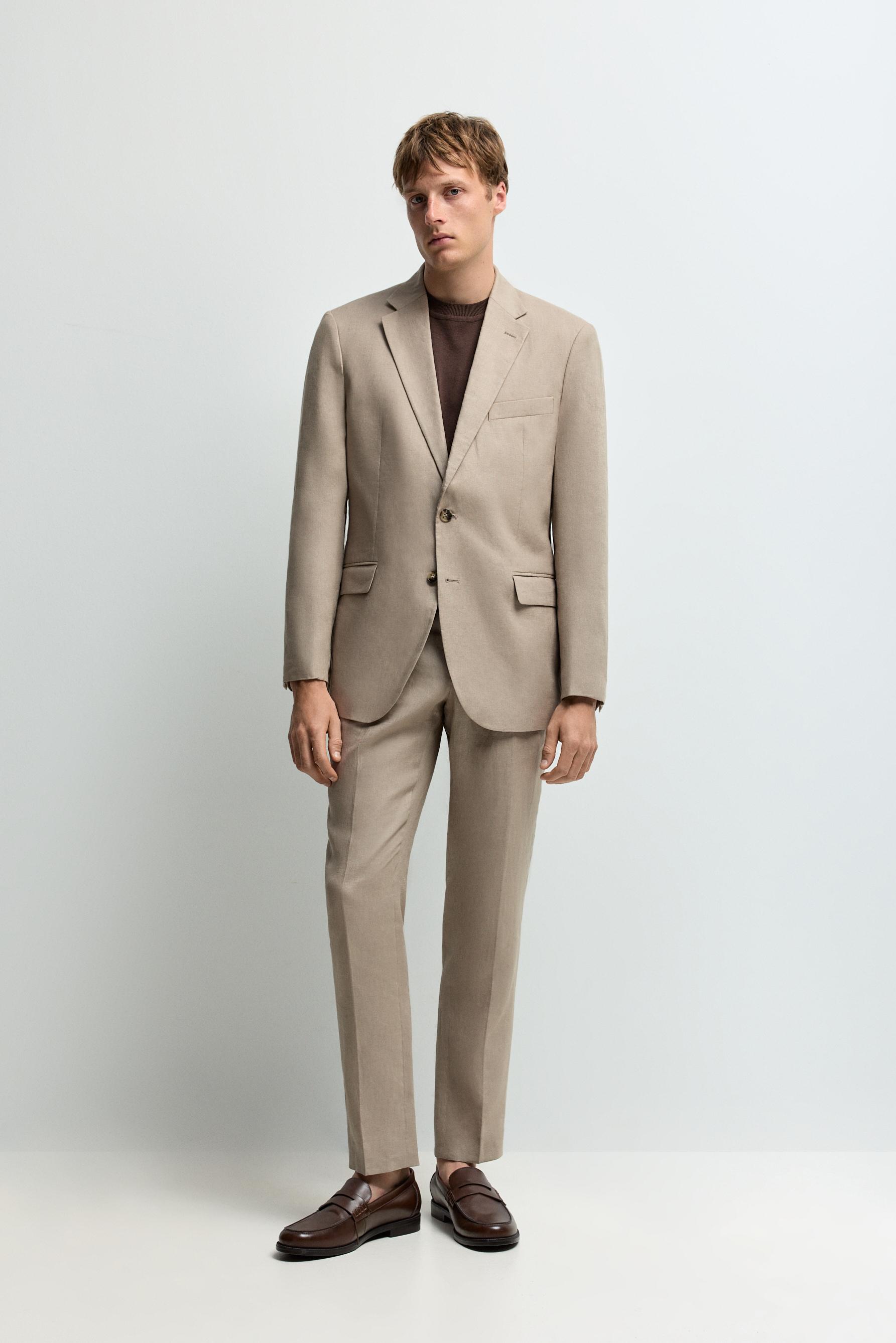 100% linen suit blazer — BROWN