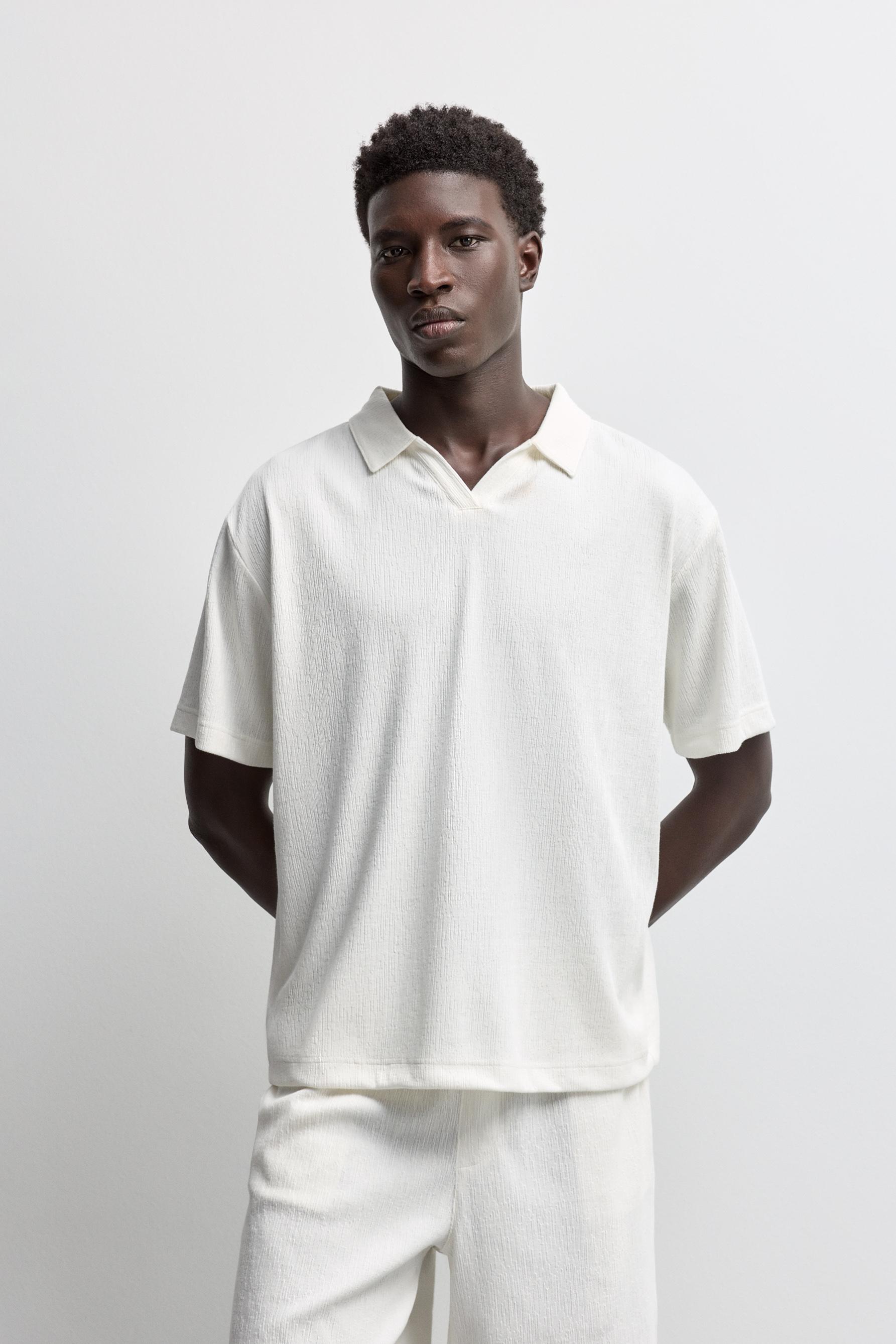 Rustic texture polo shirt — OFF WHITE
